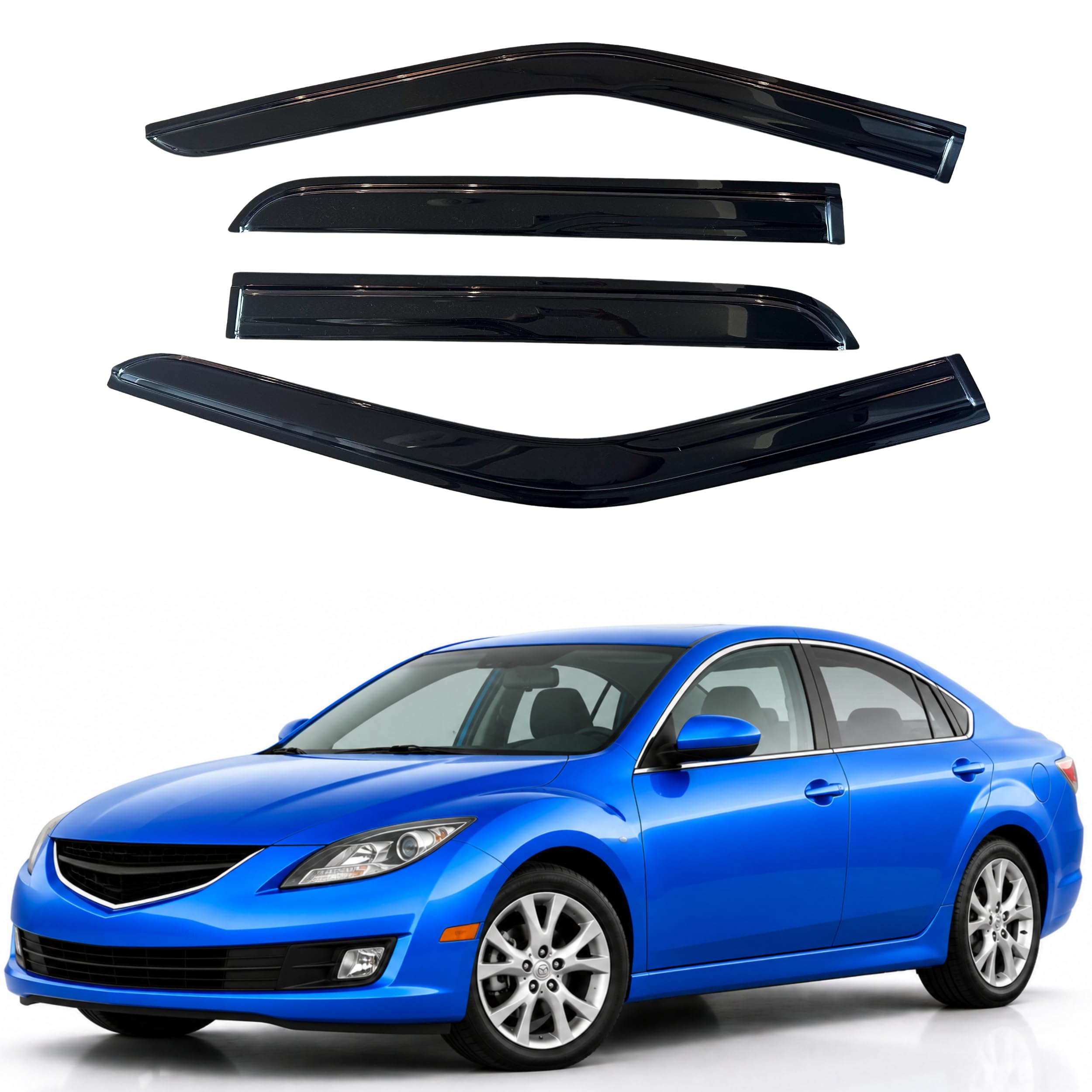 IG Window Visors Fit for 2009-2013 Mazda 6 Sedan, Out-Channel Rain Guards Vent Wind Deflectors 4PC, Car Accessories for 09-13 Mazda 6 Sedan (Excludes Hatchback)