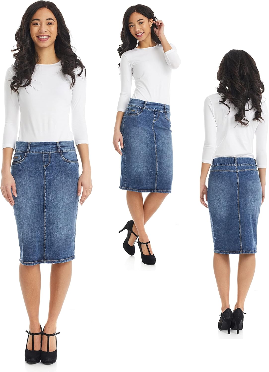ESTEEZ Straight Knee Length Stretch Denim Jean Skirt for Women Size 0-24 Plus Size - Boston - Image 3