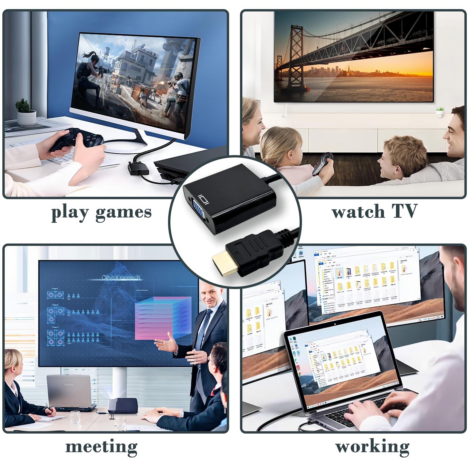 Adaptateur HDMI à VGA 1080p 60Hz Convertisseur pour PC, Ordinateur Portable, HDTV