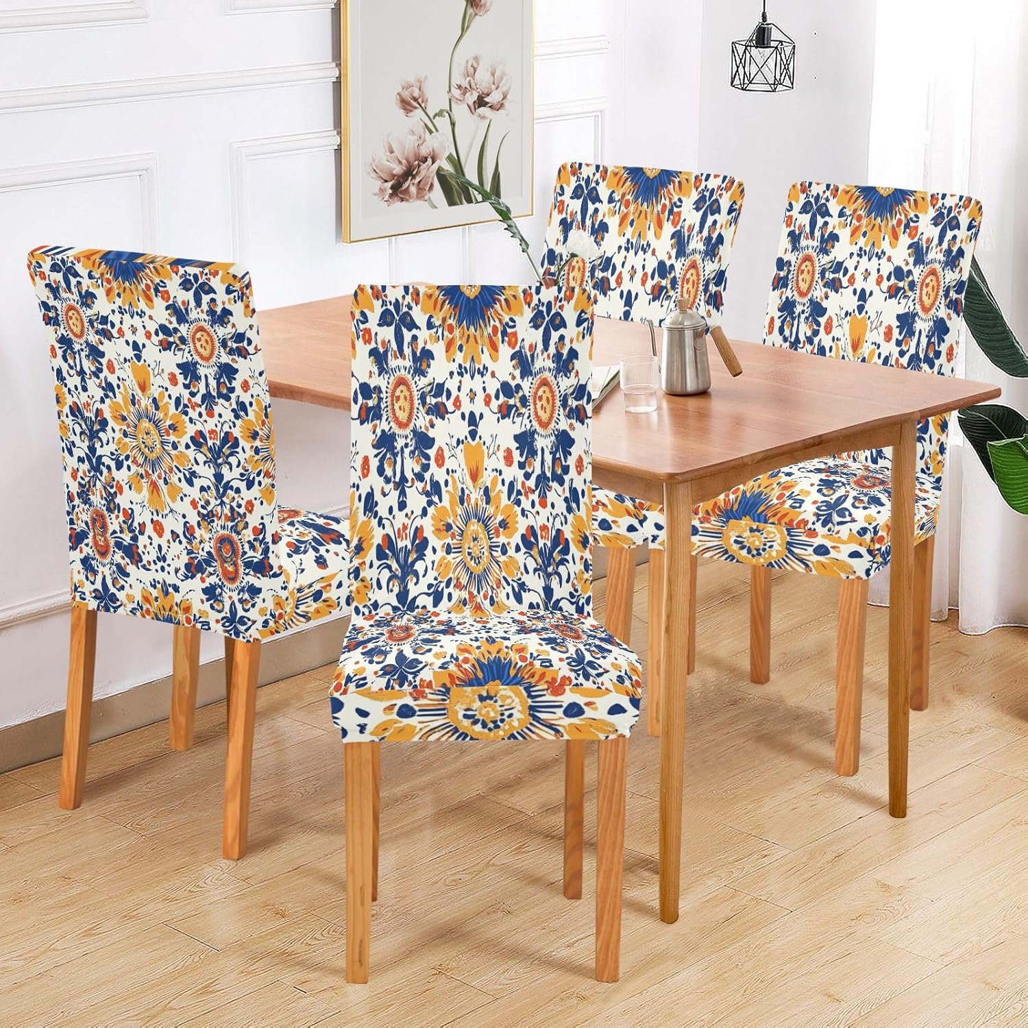 ALAZA Chair Covers for Dining Room, Abstrac Flower Beautiful Floral Stretch Chair Cover Sets Chair Protector Removable Washable for Ktichen Restaurant Hotel