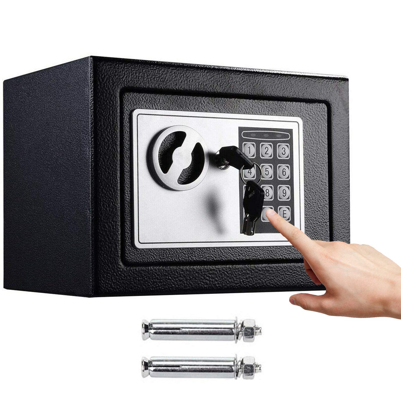 8.5L Digital Steel Safety Box Safe Electronic Security Coffer Safety Deposit Box Waterproof Fire Resistant 2 Manual Override Keys-Protect Money with Keypad Home Office Cash Money Passports Black