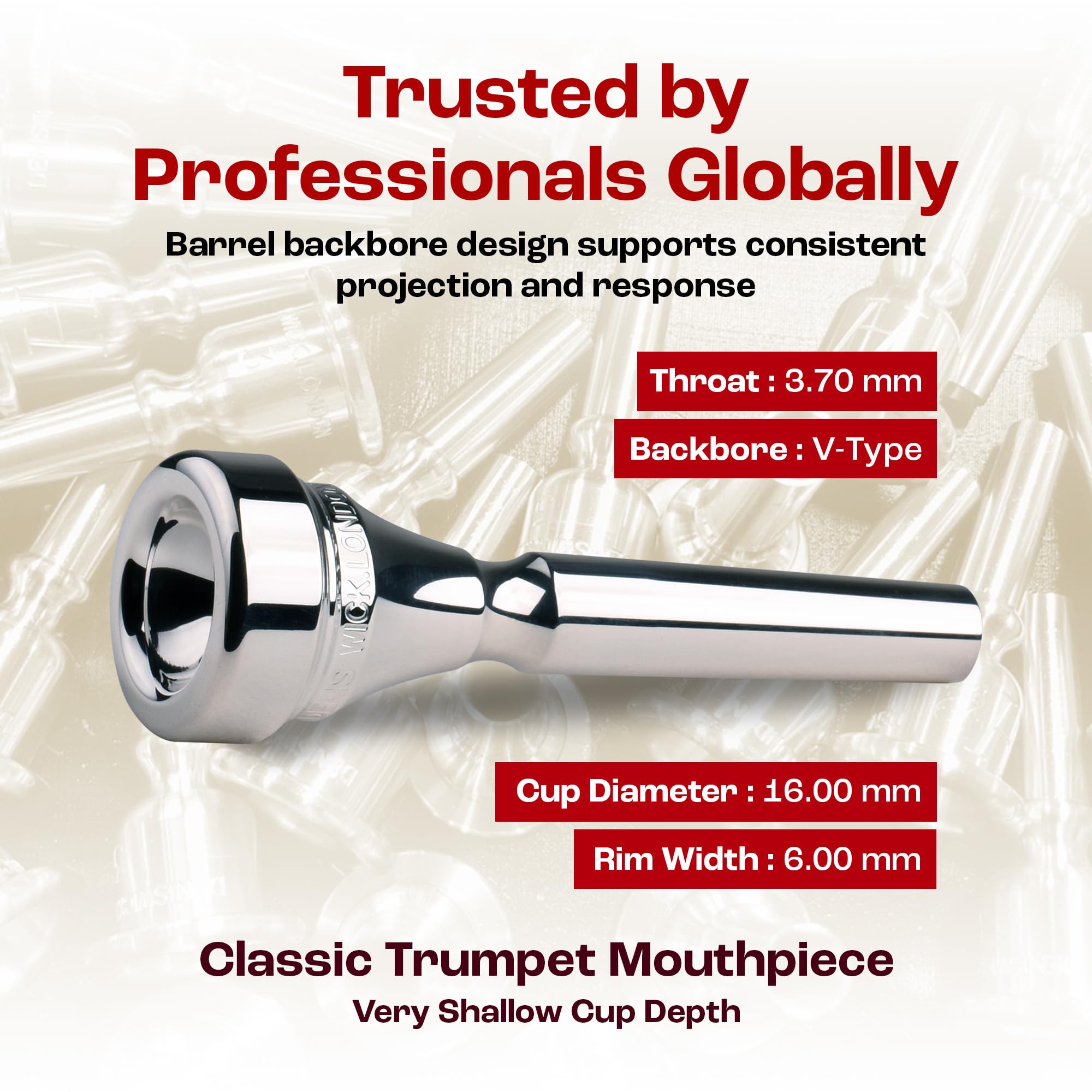 DENIS WICK Classic Trompetenmundstück, versilbert, 5X ADW 58825X