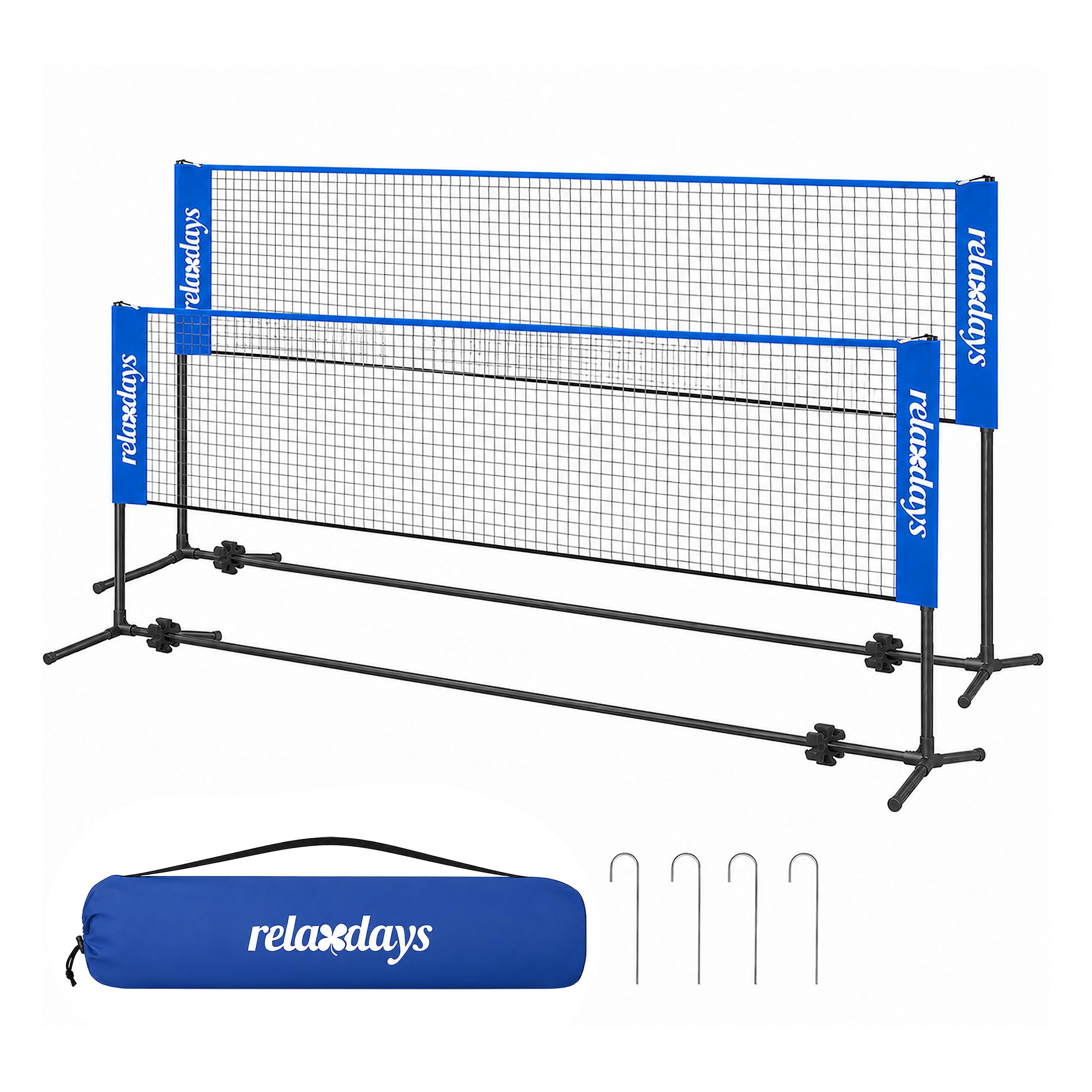 Relaxdays Badmintonnetz, höhenverstellbarer Ständer, Größe, blau/schwarz | Tragetasche, Garten & Camping, Federballnetz