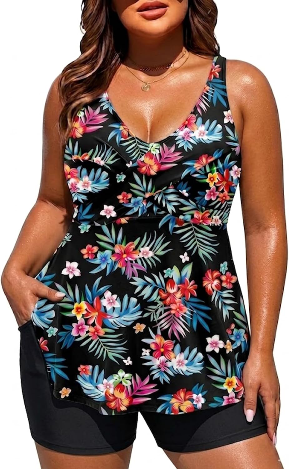 NIeyook Plus Size Modest Swimsuits for Women Two Piece Tankini with Pockets 2026 Tummy Control Bathing Suit Swimwear