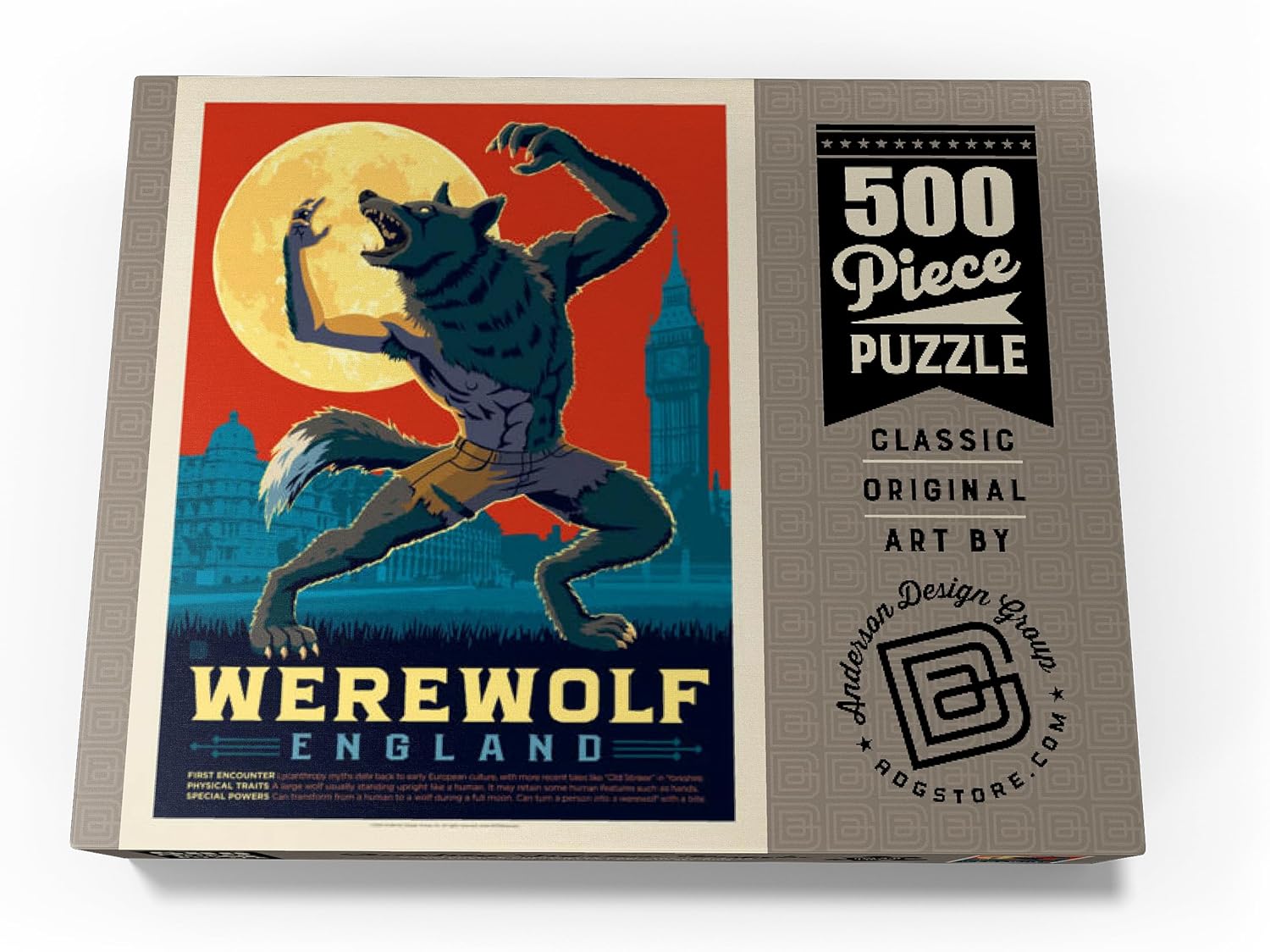MyPuzzle Mythical Creatures: Werewolf (England), Vintage Poster - Premium 500 Piece Jigsaw Puzzle for Adults