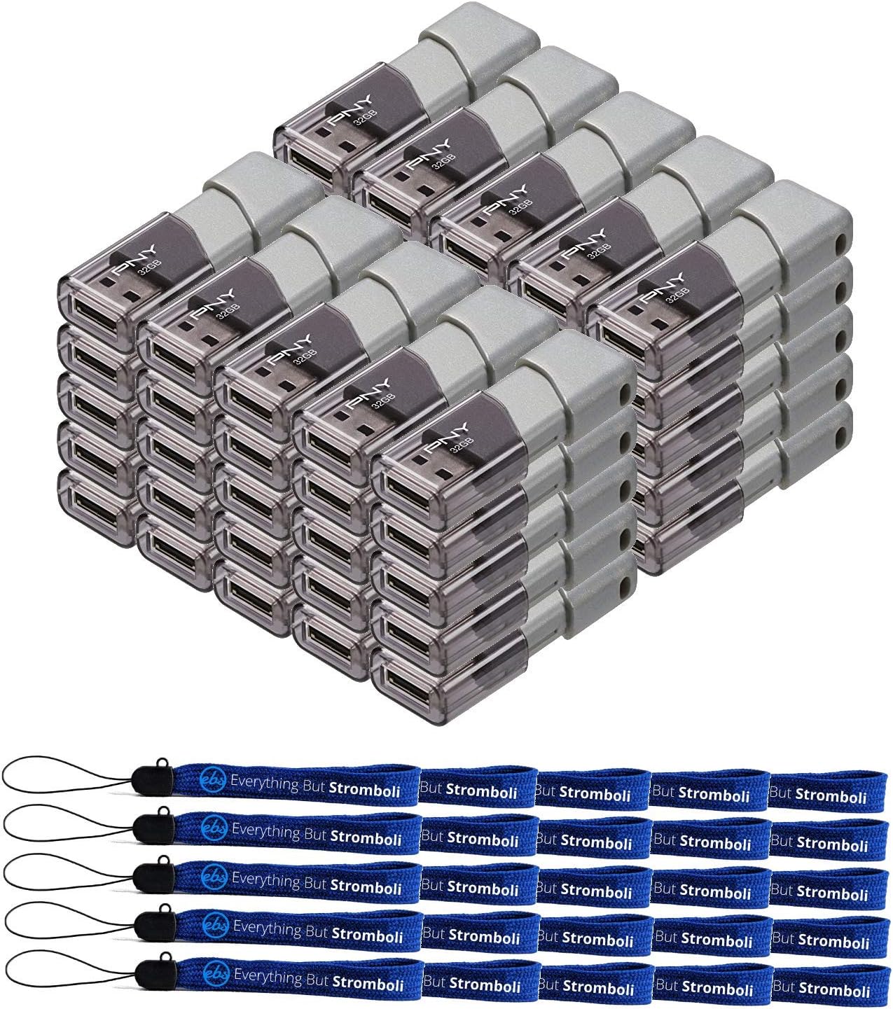 PNY 32GB USB 3.0 Flash Drive Turbo Attache 3 (50 Pack Bulk Bundle) Thumb Drives Plus (25) Everything But Stromboli (TM) Lanyard (P-FD32GTBOP-GE)