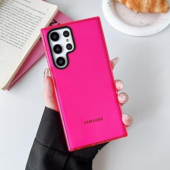 FABSPARK لسامسونج غالاكسي A55 5 G حالة الهاتف، نيون واضح الفلورسنت شفافة القضية، لينة سليم حماية الوفير لسامسونج غالاكسي A55 5 G 6.6 بوصة، الوردي الساخن