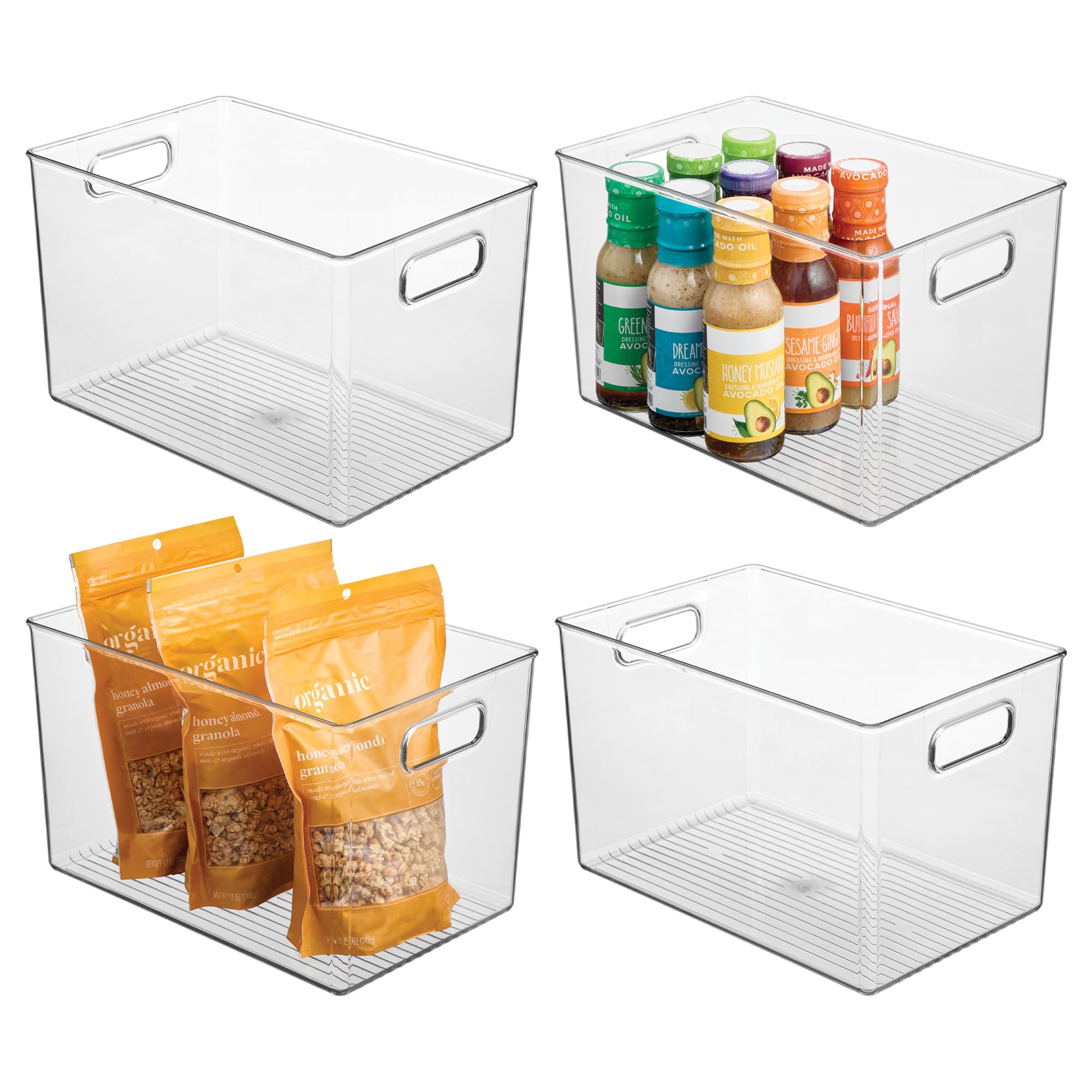 InterDesign iDesign - Contenitori portaoggetti con manici, per cucina, dispensa, bagno o casa, ufficio, set da 4, trasparenti