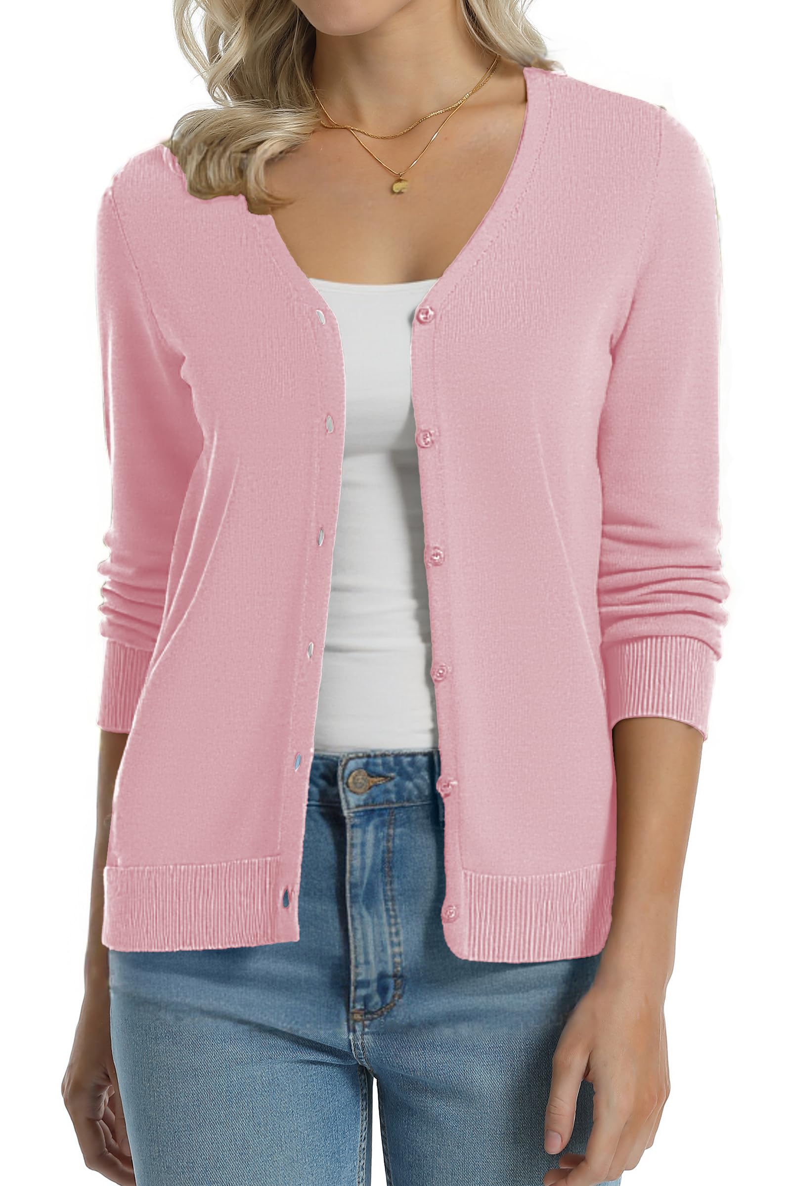 QUALFORT Women's 100% Cotton Lightweight Cardigans Long Sleeve Sweater