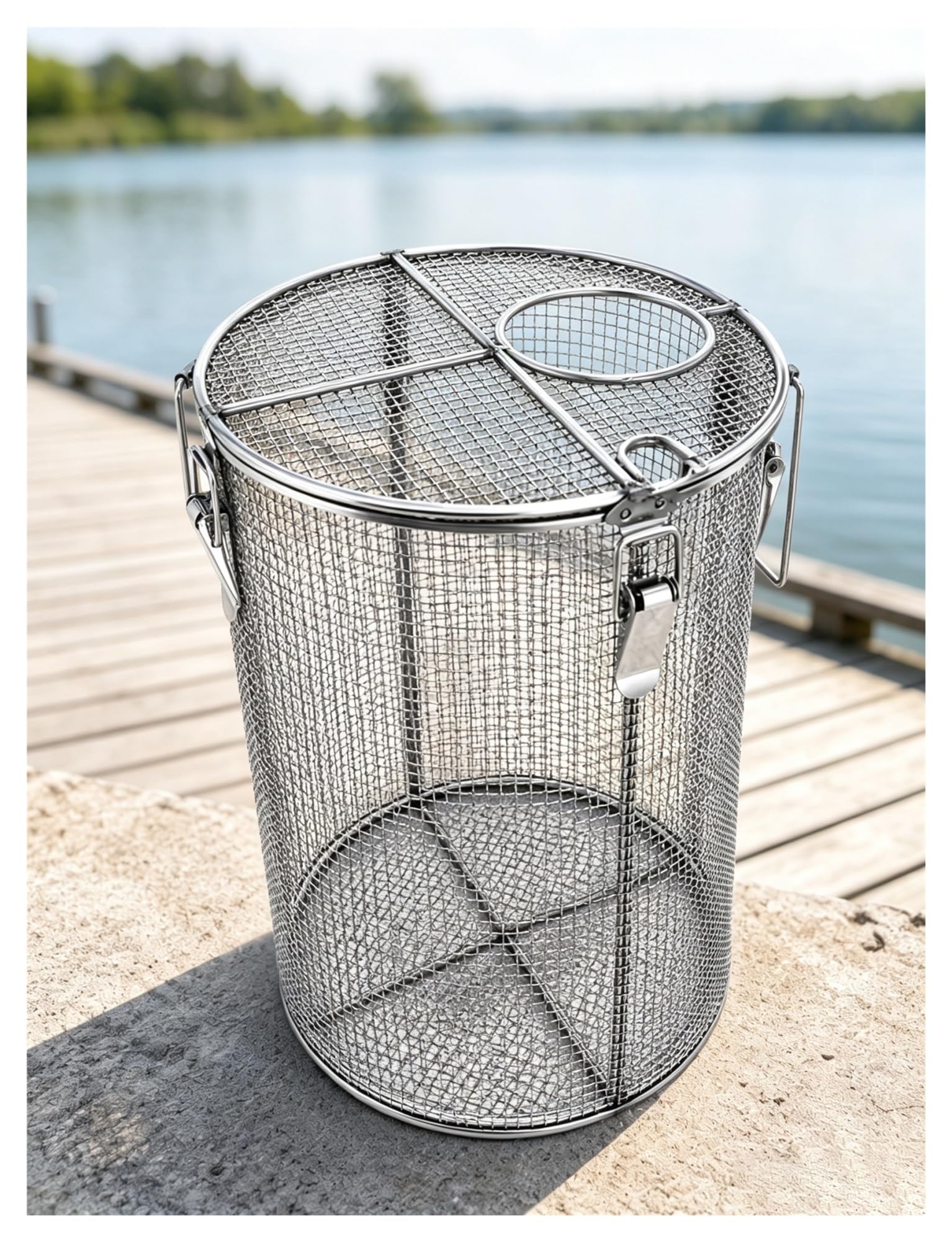 Cesta Filtro Bomba 5mm, Filtro Aspiración para Bomba Sumergible | Malla 5mm acero inoxidable 304，Salida agua 9cm，Clips seguridad，Asa integrada，Estanques pozos riego(20x40 cm)