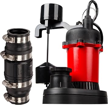Bundle of Red Lion RL-SP33V 115-V, 1/3 HP, 3200 GPH Aluminum/Plastic Sump Pump, Vertical Switch, 8-Ft. Cord, 14942741 + Red Lion SCV114 1-1/4-Inch and 1-1/2-Inch ABS Vertical Check Valve, 14942901