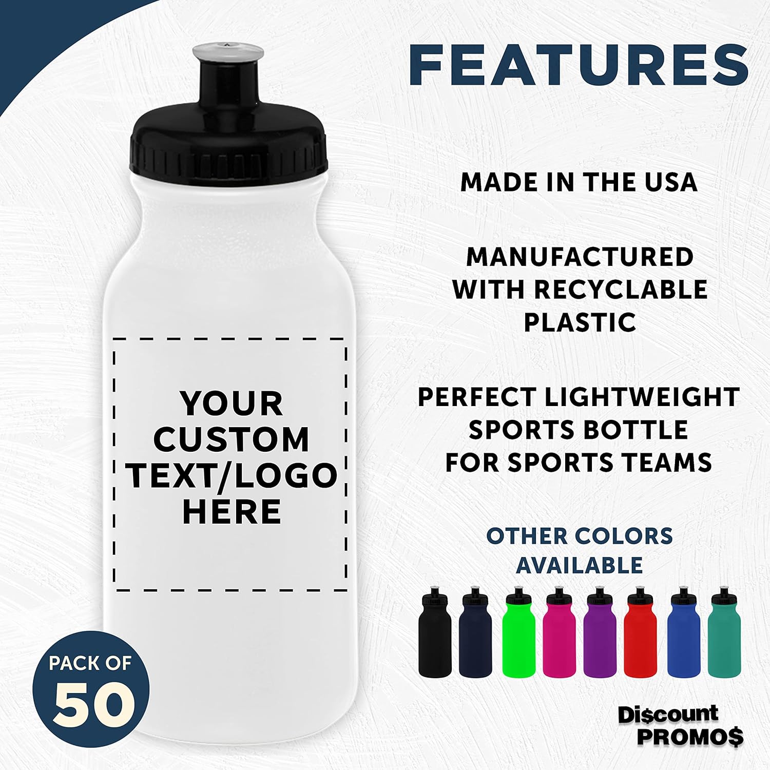 DISCOUNT PROMOS Custom 20 oz. Water Bottles with Push Cap Set of 50, Personalized Bulk Pack - Perfect for Gym, Hiking, Camping, Outdoor Sports - White - Image 2