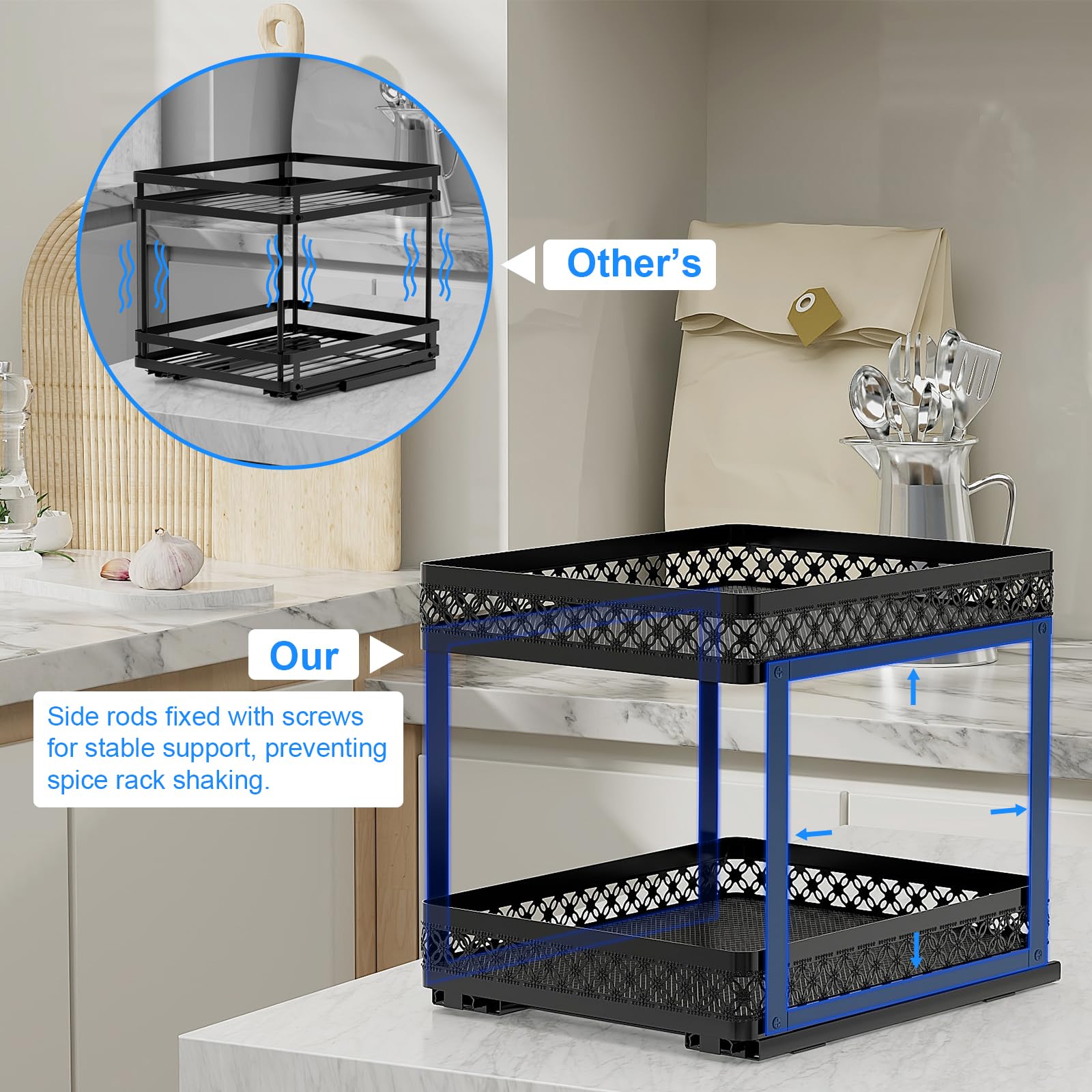 VOGWOLTH Pull Out Spice Rack Organizer for Cabinet, Stable Slide Out Spice Rack Organizer, Pattern Spice Cabinet Organizer, 6-1/2 inch Wide, Rustproof Metal