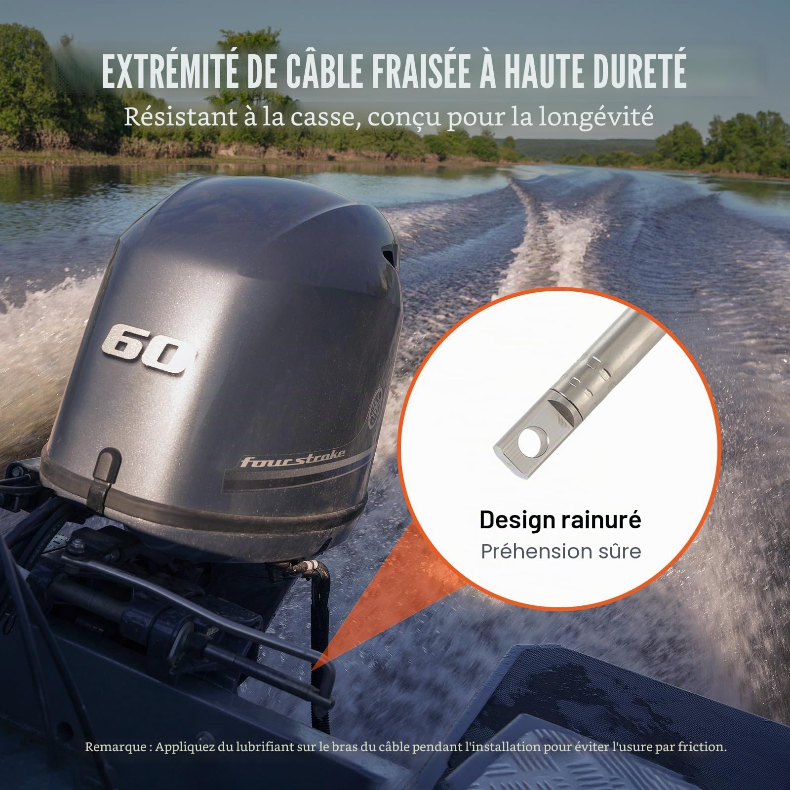 VEVOR Câble de Commande pour Bateau 520 cm Câble d'Accélérateur Force de Traction Maximale 500 kg Câble de Direction Compatible avec la Plupart des Systèmes de Direction de Hors-Bord à Station Unique