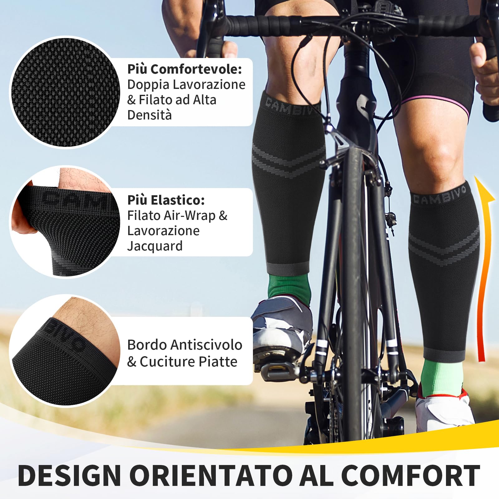 CAMBIVO Polpaccera Compressione Uomo Donna x2, Calze Compressione Graduata, Gambaletti Compressione, Calze Elastiche Contenitive per Sport, Calcio, Corsa, Ciclismo, Circolazione Gambe, Vene Varicose