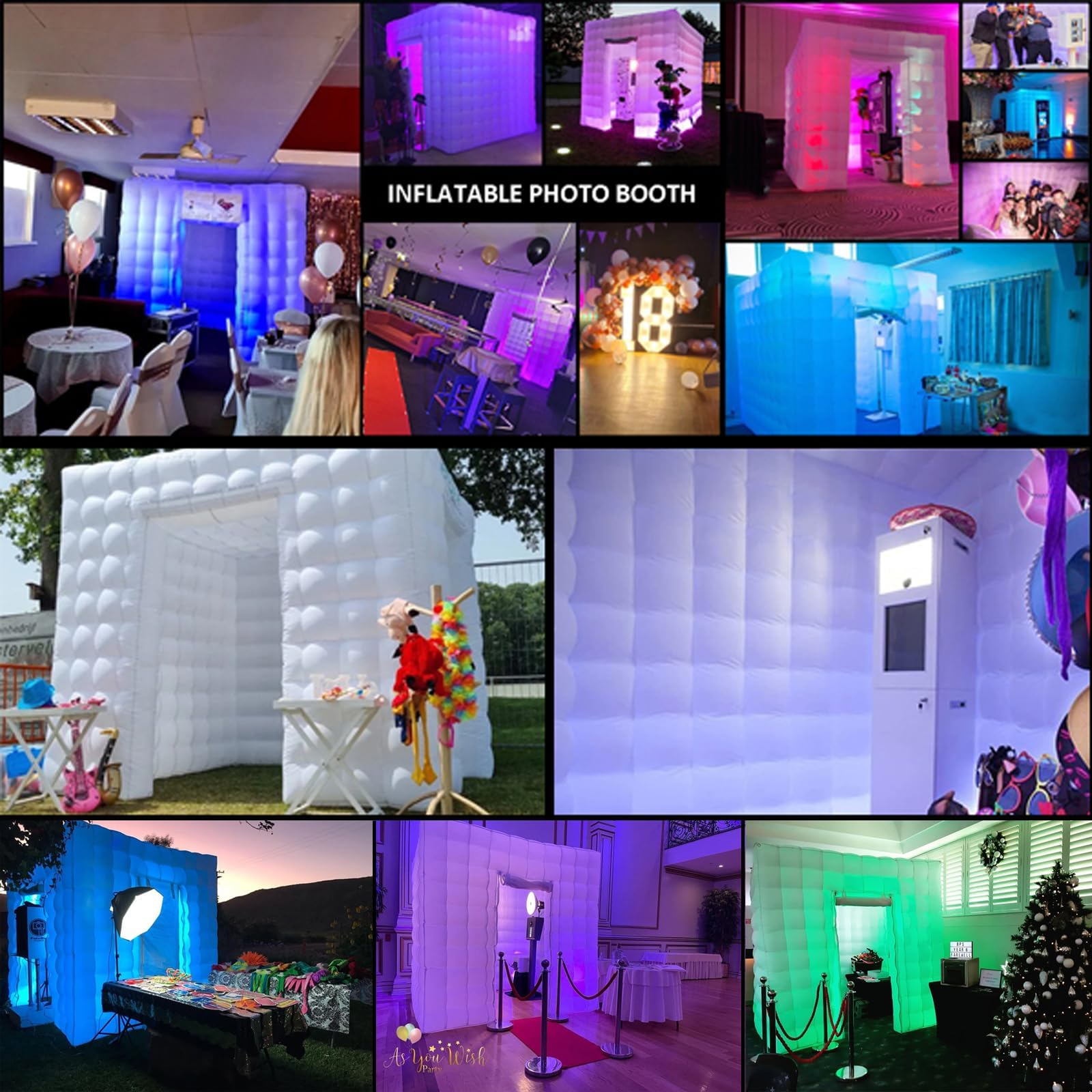 SAYOK Alloggiamento gonfiabile per foto con luce LED e soffiatore d'aria, tenda da 2,5 m, per eventi di matrimonio (due porte)