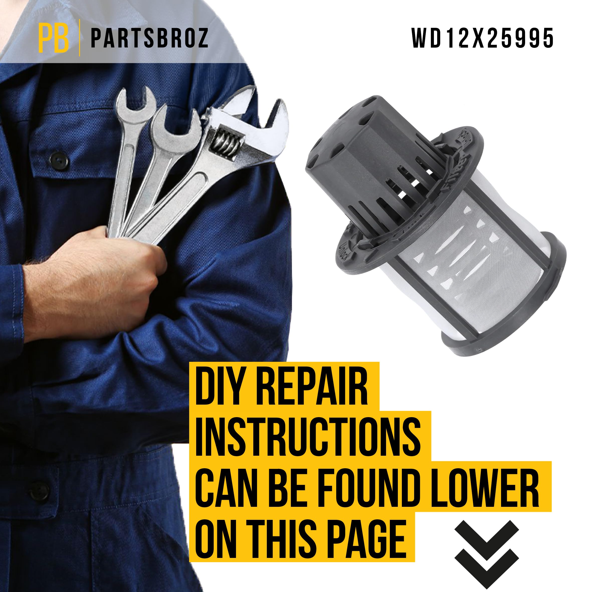 WD12X25995 - Filtro fino compatible con lavavajillas General Electric Hotpoint Haier - Sustituye a AP6989426 PS16217023 piezas de reparación de repuesto ultraduraderas, instalación sencilla