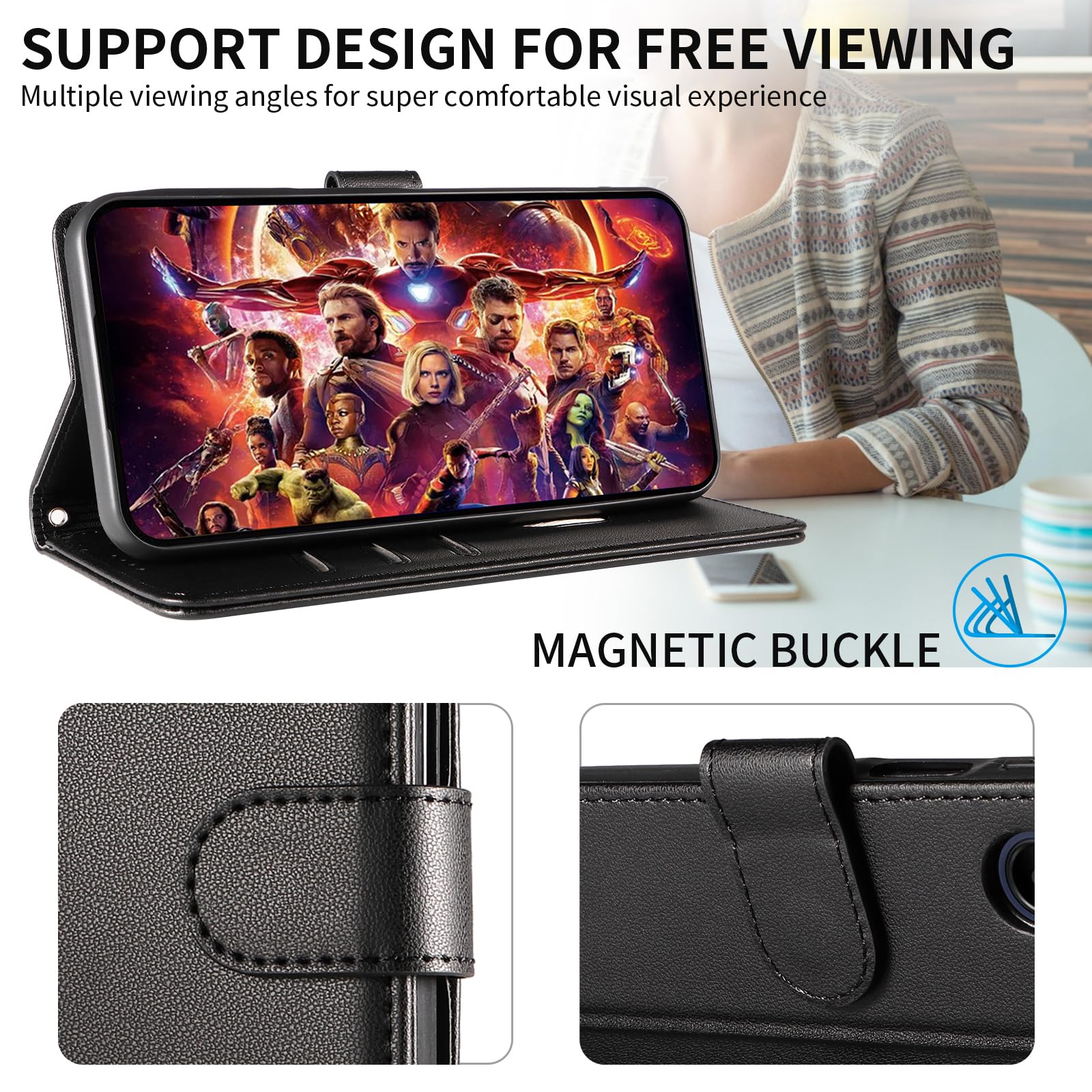 Cover per Samsung Galaxy A17 (5G/4G) / A16 (5G/4G) / A26 5G con Vetro Temperato, Custodia a Libro Portafoglio Flip Case in Pelle PU di Alta Qualità [Protezione Blocco RFID] - Nero