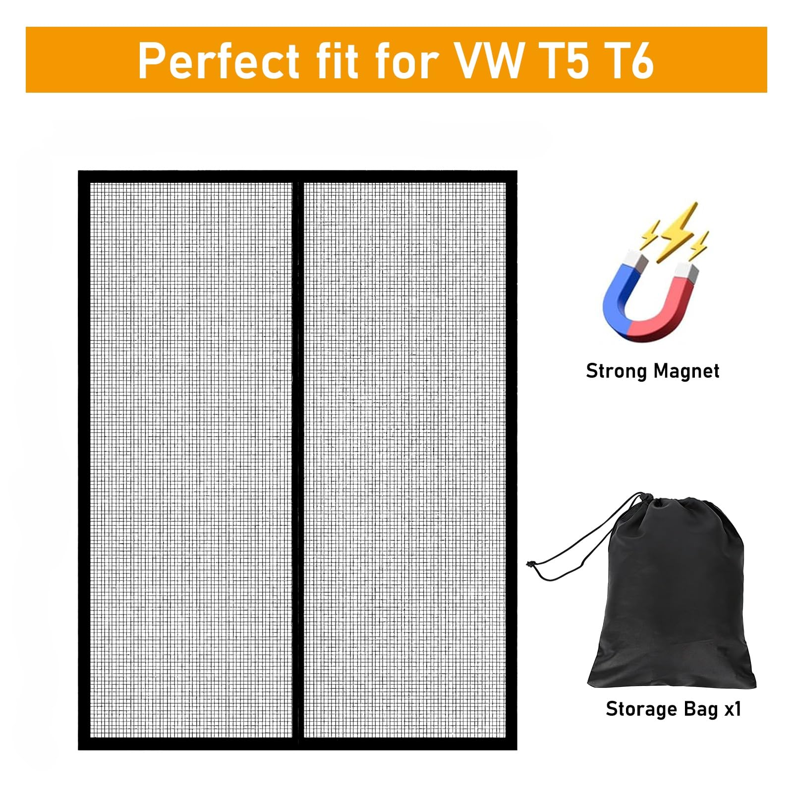 Mosquitera Magnética para Puerta Corredera VW T5 T6, Mosquitera Lateral Cortinas Anti, Red Anti Mosquitos Furgoneta, Red de Sombra Camping y Viajar, Protección contra Insectos Solar