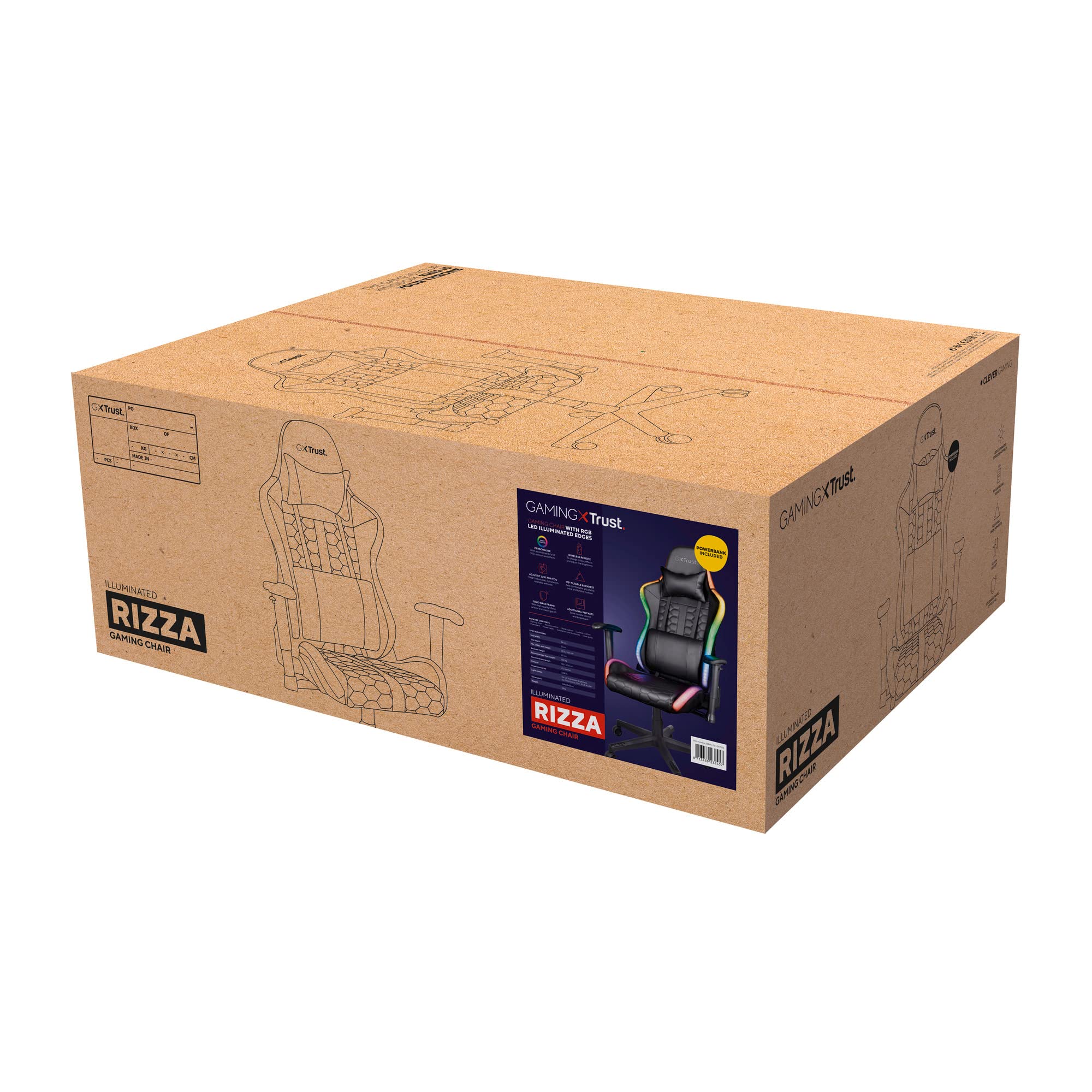 Trust Gaming Sedia da Gaming illuminata LED RGB GXT 716 Rizza - Sedia PC Ergonomica Regolabile con 350 Colori, Totalmente Girevole, con Cuscini Removibili - Nero