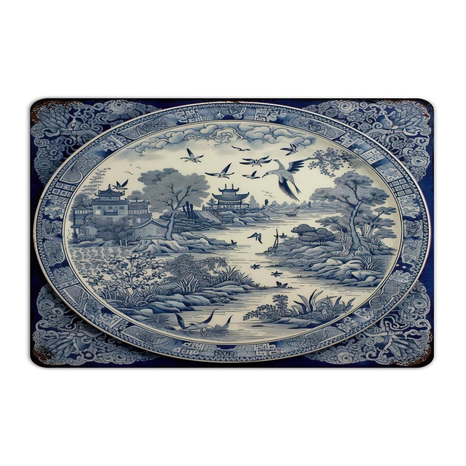 Panneau Chinoiserie en métal pour habiller un mur vide avec un motif pagode de 30x45 cm