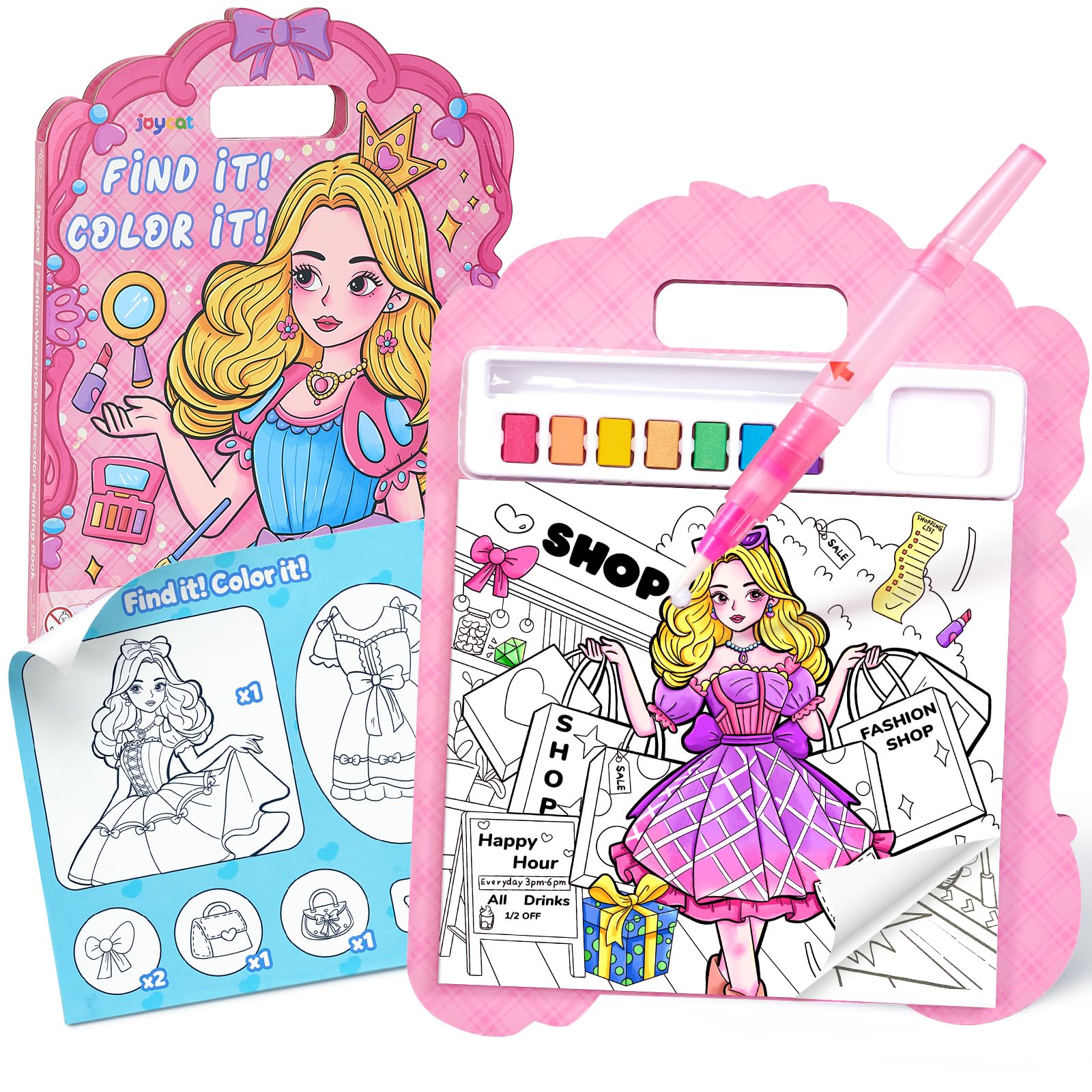 JoyCat Find & Color Paint with Water Coloring Books for Toddlers, Educational Seek and Find, No Mess Art & Craft Toy, Fun Learning Activity for Kids Ages 3-5 4-8, Gifts for Girls Boys