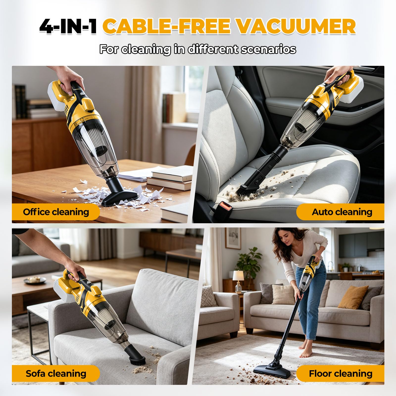 Aspirador de mano inalámbrico compatible con baterías Dewalt de 18 V 20 V, potencia de succión de 10000 Pa, depósito de polvo de 750 ml, 4 boquillas y luz LED para la limpieza en seco del coche y el