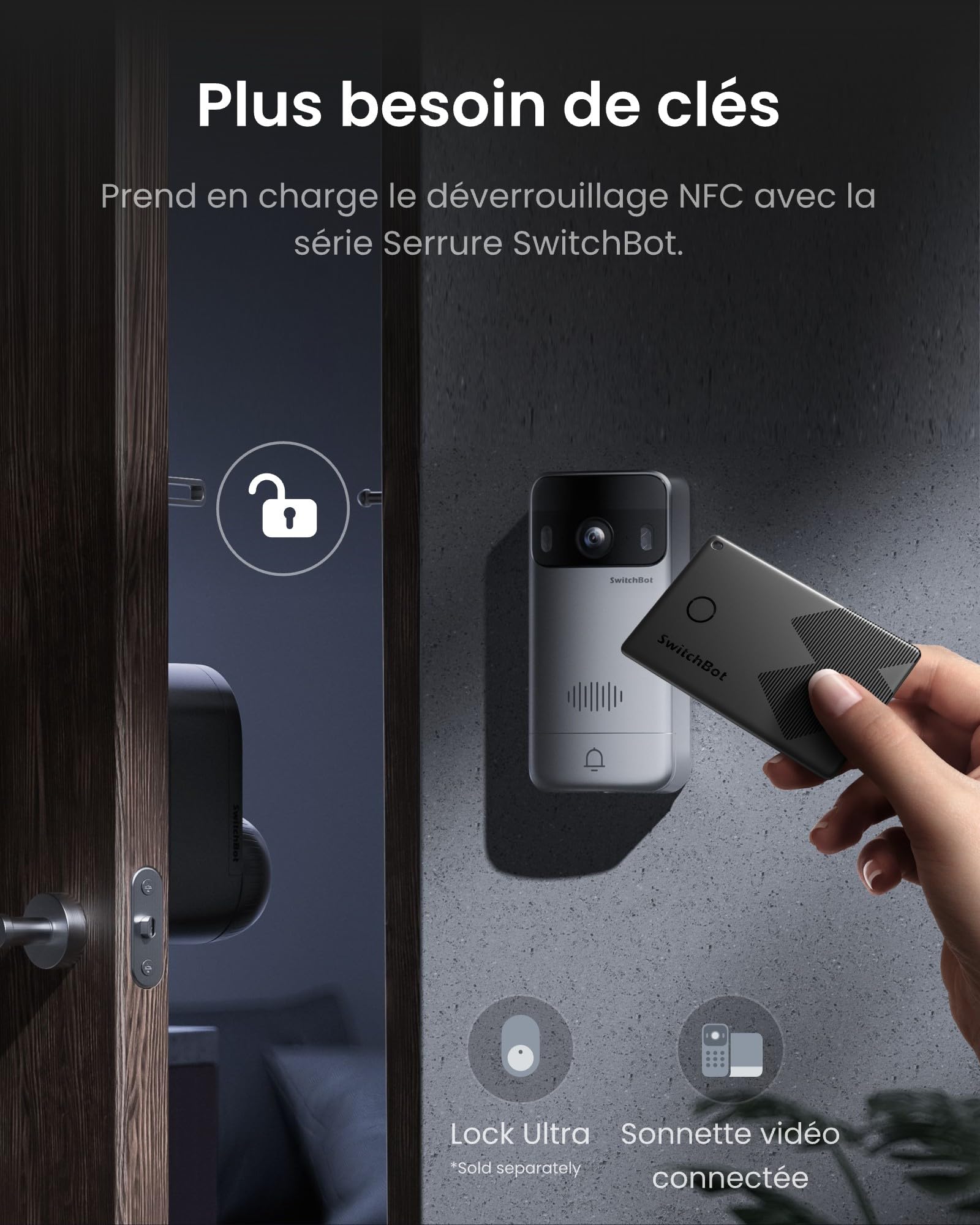 SwitchBot Sonnette sans Fil avec Camera, 2K Visiophone sans Fil avec écran de 4,3 Pouces, Visiophone Intelligente avec Grand Angle de 165 °, 5000 mAh, Audio bidirectionnel, Compatible Alexa