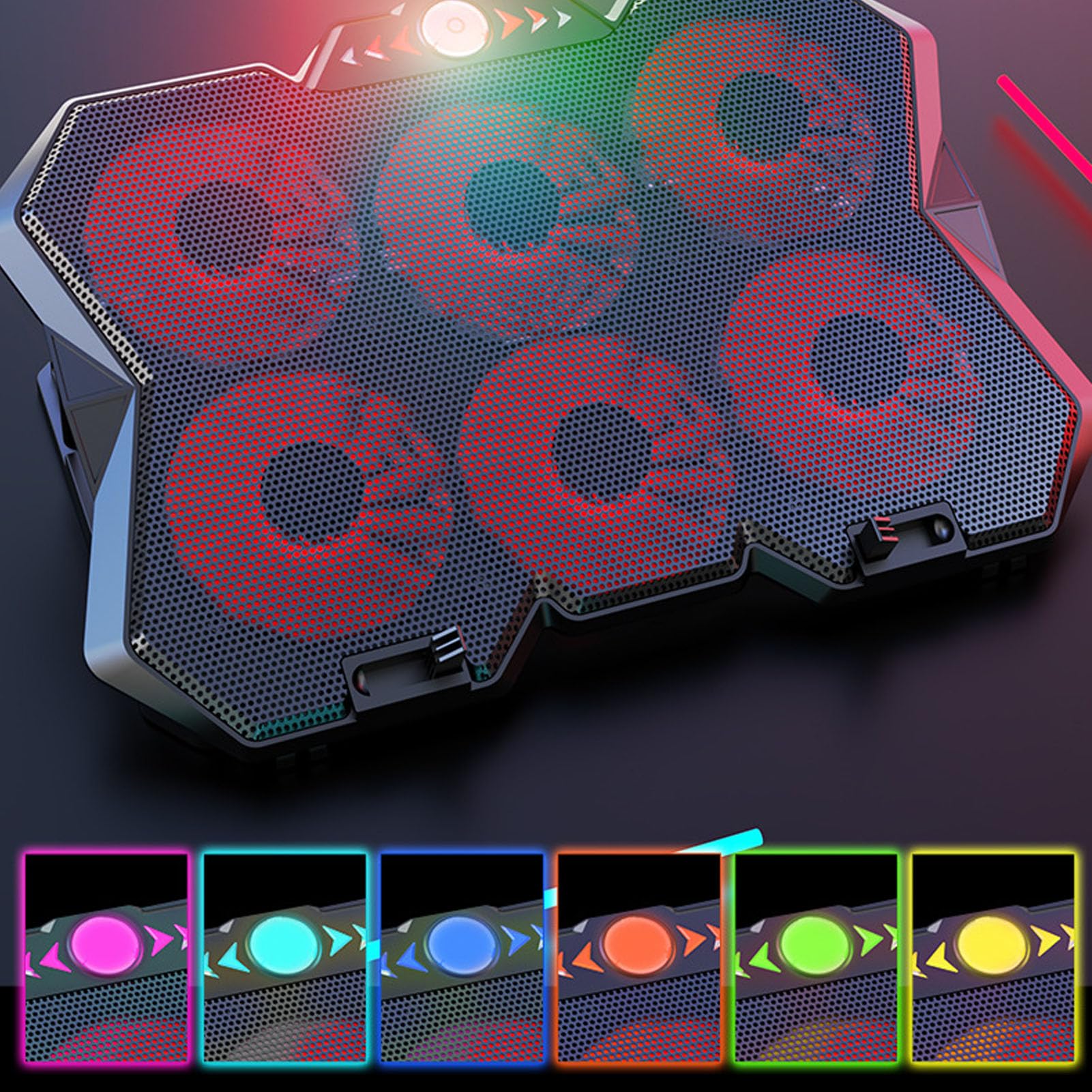 Tosuny Laptop-Kühlpad, 6 Höhenverstellbar, RGB, Leiser Laptop-Lüfter, Kühlpad, Notebook-Kühler, Laptop-Kühlständer für Unter 19 Zoll, Starke Kühlwirkung, Laptop-Zubehör