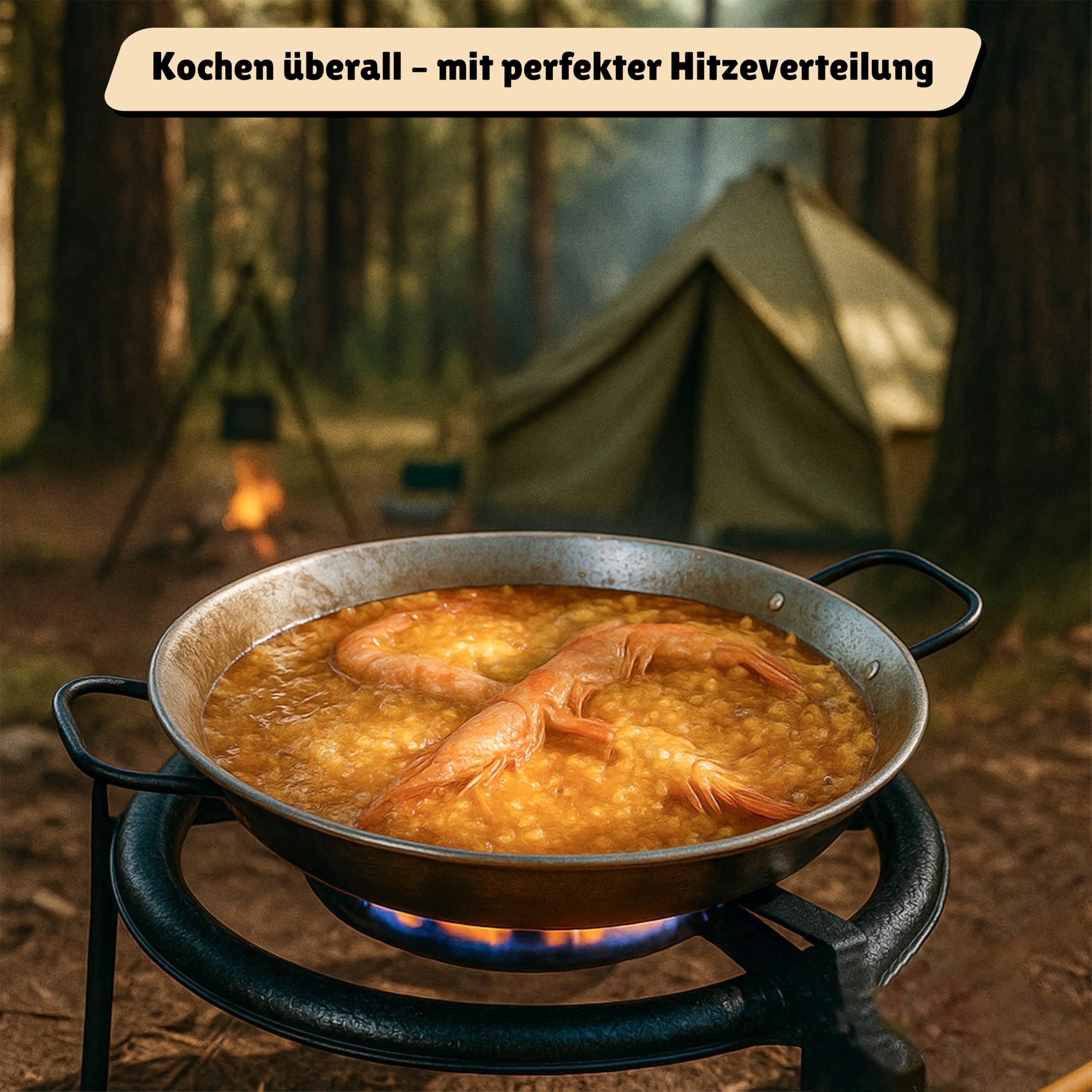38cm Outdoor-Gasbrenner 17,5 kW für Grill und Paella-Pfannen mit Druckregler 50 mbar und 1,5 m Gasschlauch - Doppel-Flammenringe, niedriger Gasverbrauch von Optimgas
