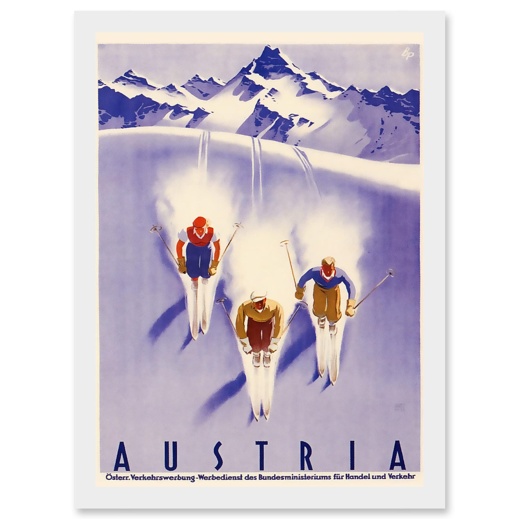 Artery8 Winter Sport Austria Ski Snow Alps Blue Cross Country A4 Artwork Framed Wall Art Print