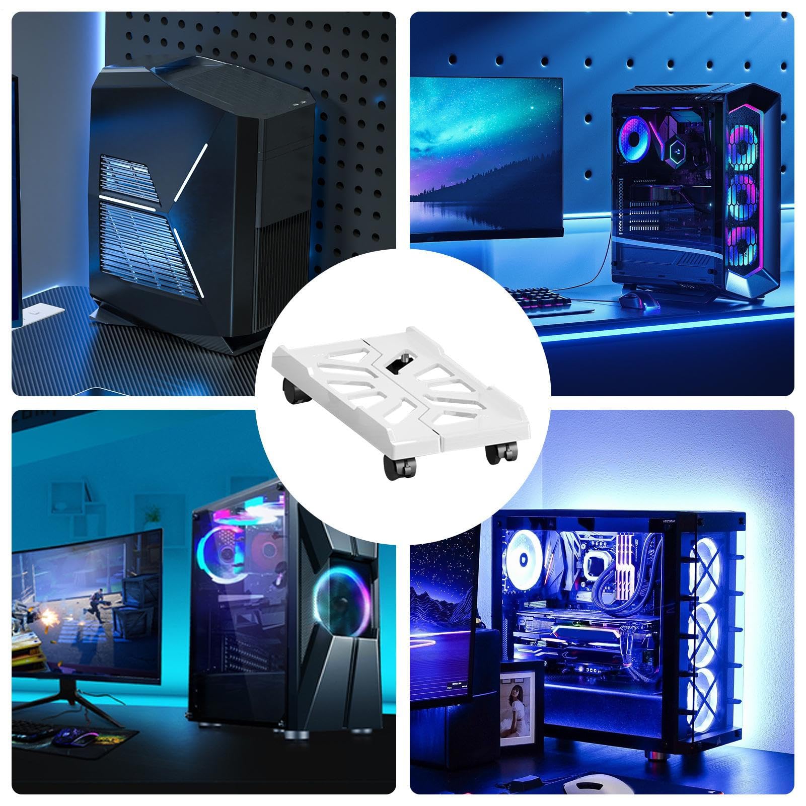 Carrello CPU con ruote - supporto per PC a rotazione compatta con slot di sfiato | Porta della torre del computer regolabile per configurazione della scrivania, ufficio a casa, impianto di gioco,