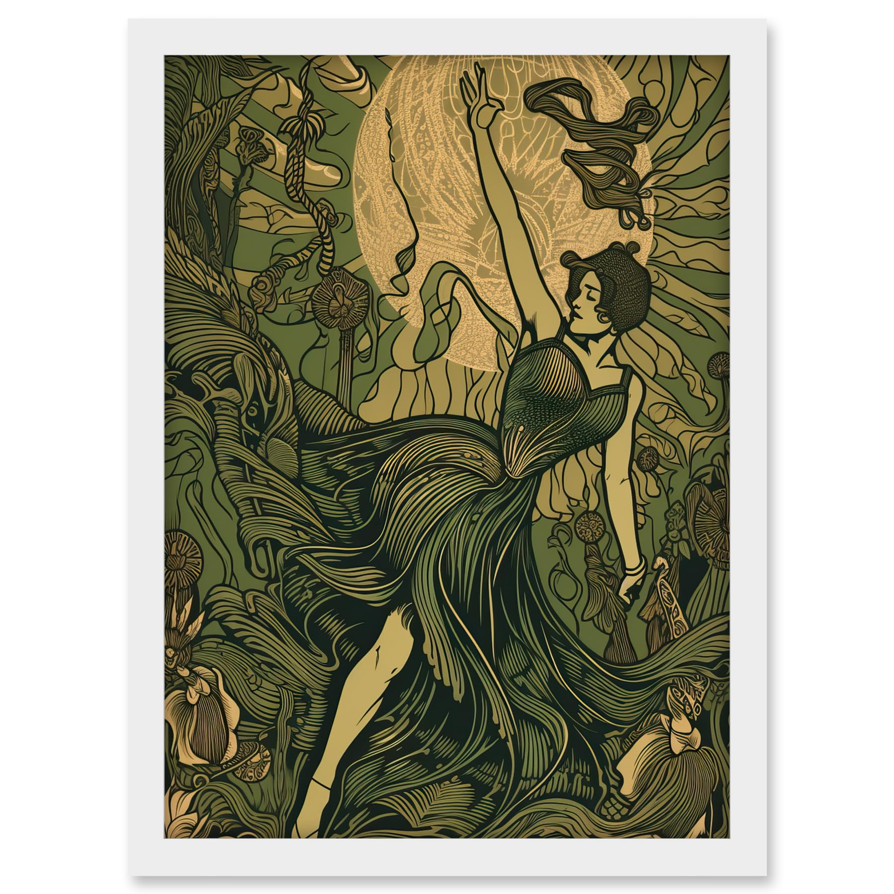 Artery8 Boho Ballerina Dancing with the Forest Moon Artwork Framed A3 Wall Art Print