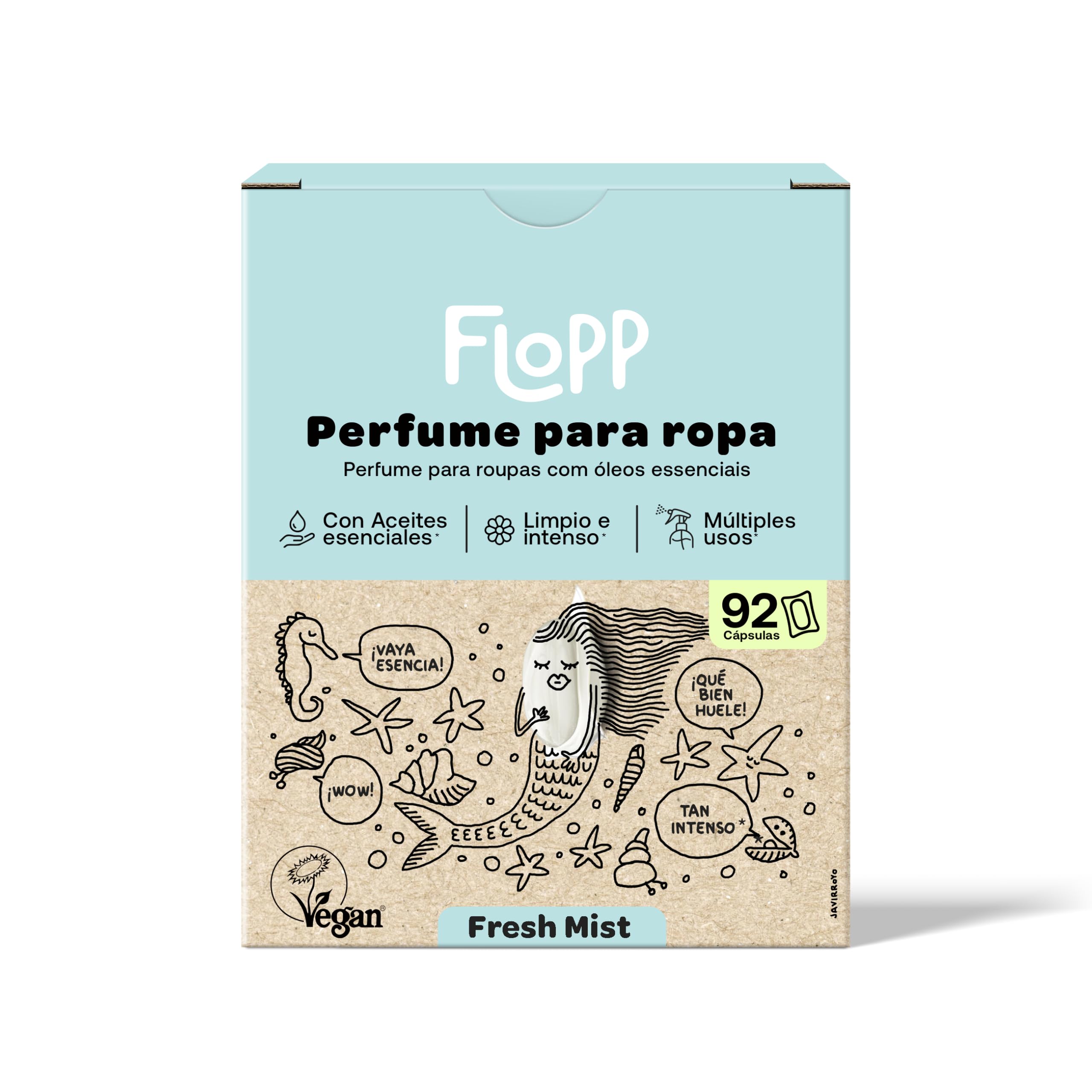 Flopp - Perfume para la Ropa Fresh Mist con Aceites Esenciales Naturales en Pastillas - Fuerte fragancia duradera - Notas Frutales - 92 cápsulas