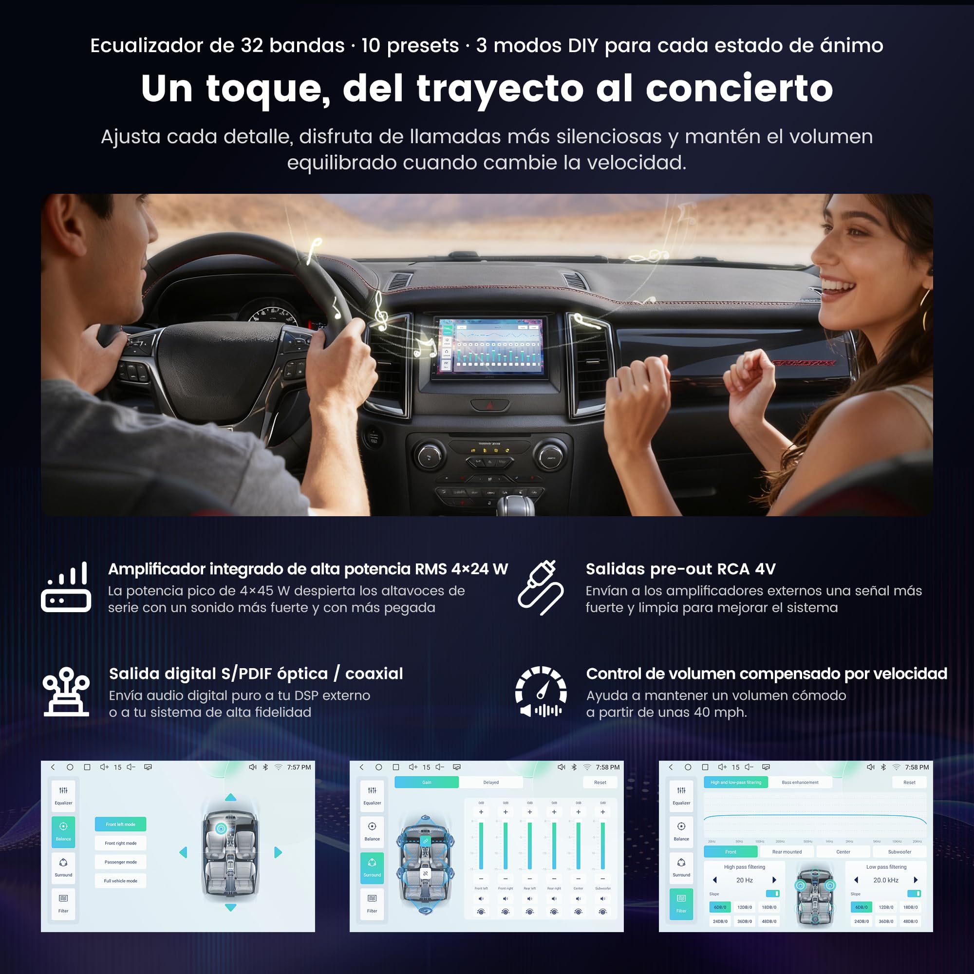 ATOTOZONE Android Radio Coche 2 DIN, 7" Pantalla Táctil 4G+64G Cargadores de Medios Digitales, CarPlay/Android Inalámbrico, WiFi/BT/USB, Hi‑Fi DSP w/4V Pre‑Outs, AI Chat&GPS Tracking, S8 Gen4