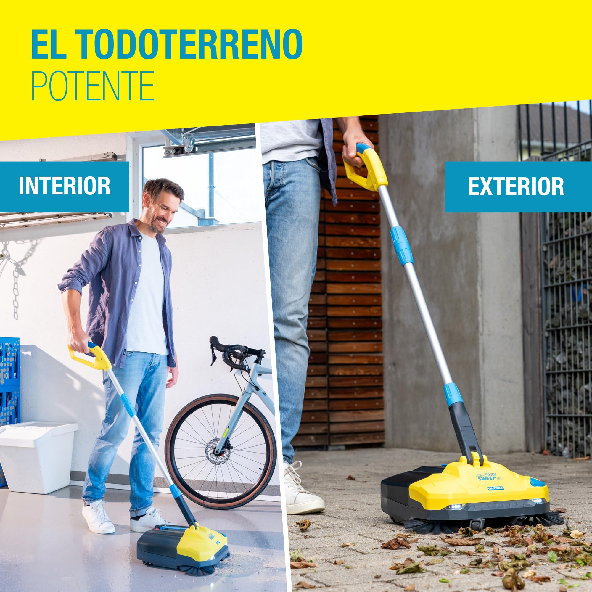 GLORIA Barredora de batería EasySweep 18V | Escoba eléctrica inalámbrica para interior y exterior | Entradas, aceras, terrazas, garajes y hojas | Compatible con Batería BOSCH 18V (no incluida)
