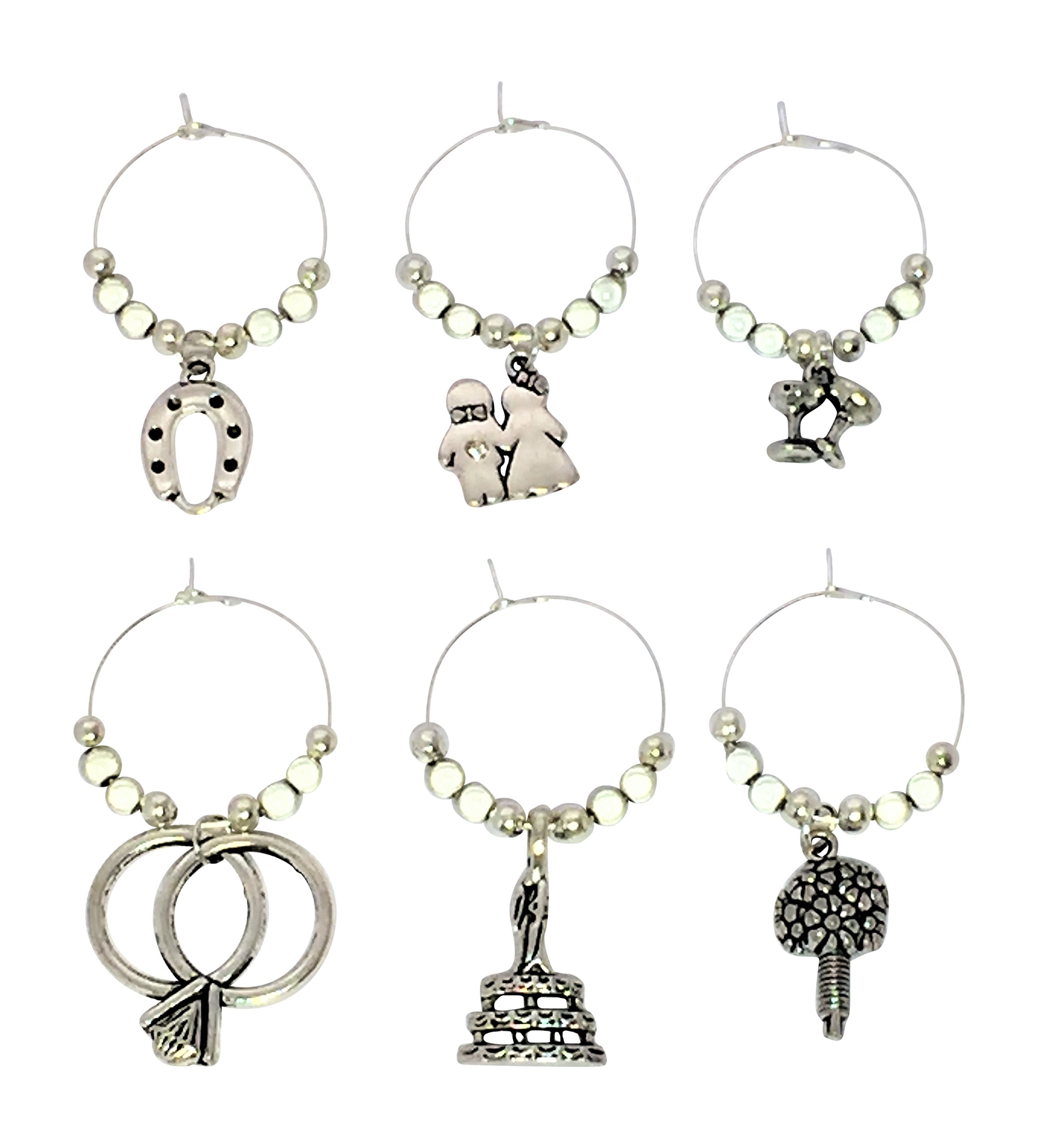 Libby's Market Place Multicolour Our Wedding Wine Glass Charms With Organza Gift Bag