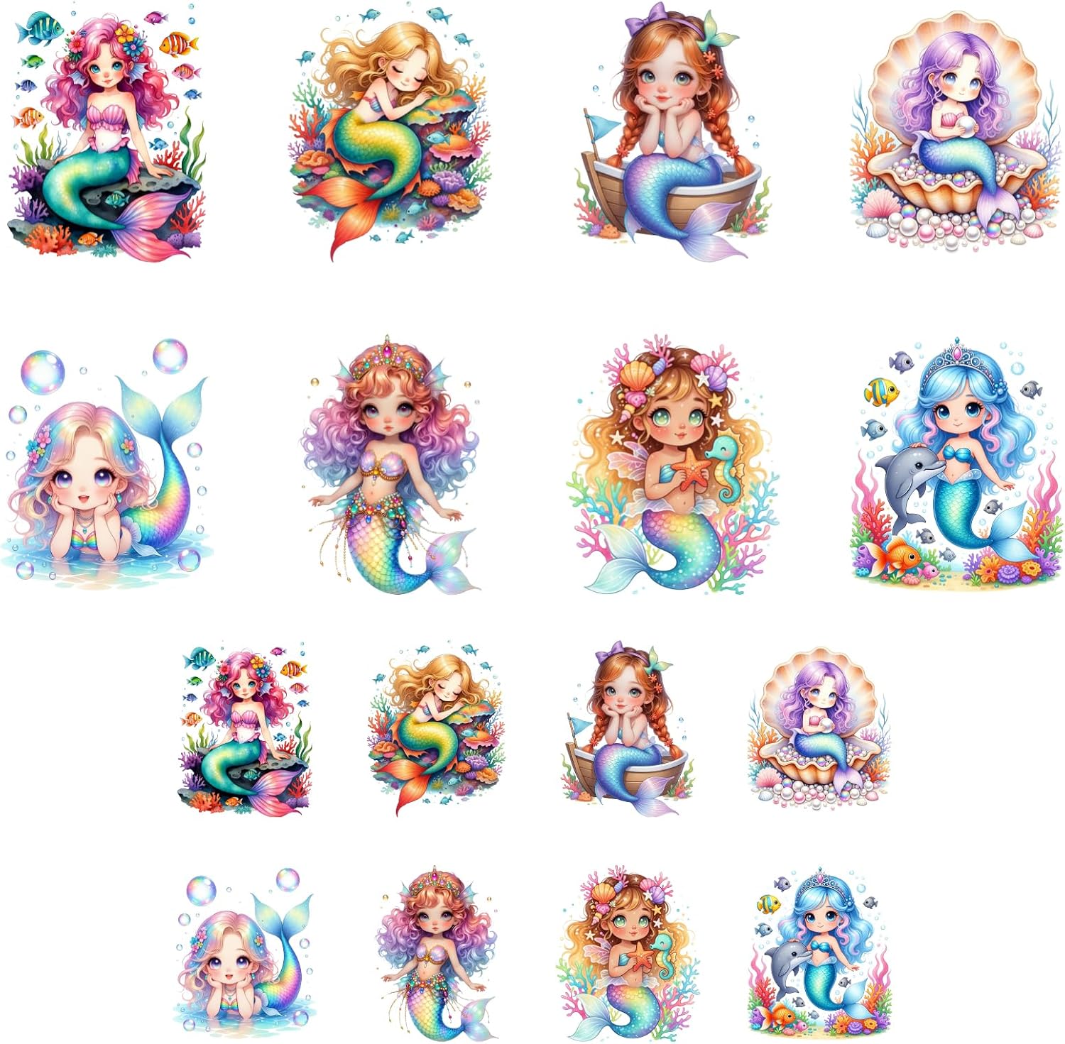 ANATTASOUL Mermaids 16PCS Heat Transfers Ready to Press for T-Shirts