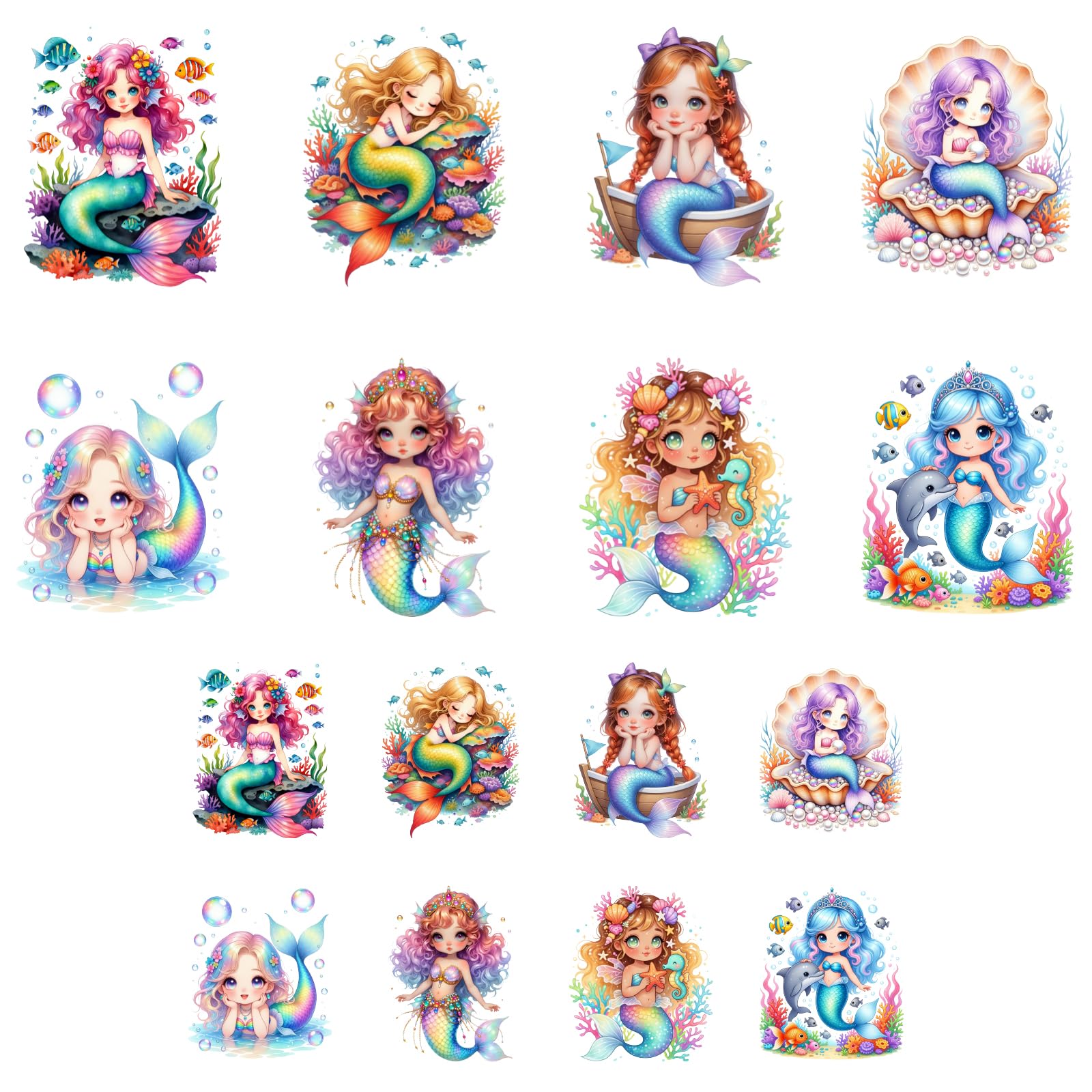 ANATTASOUL 16 Sheets Iron on Transfers for T-Shirts Mermaids DTF Transfers Ready to Press, Washable Vinyl Heat Press Iron on Patches for Women Clothing Hat Bag Pillow DIY Crafts Gifts — image 1