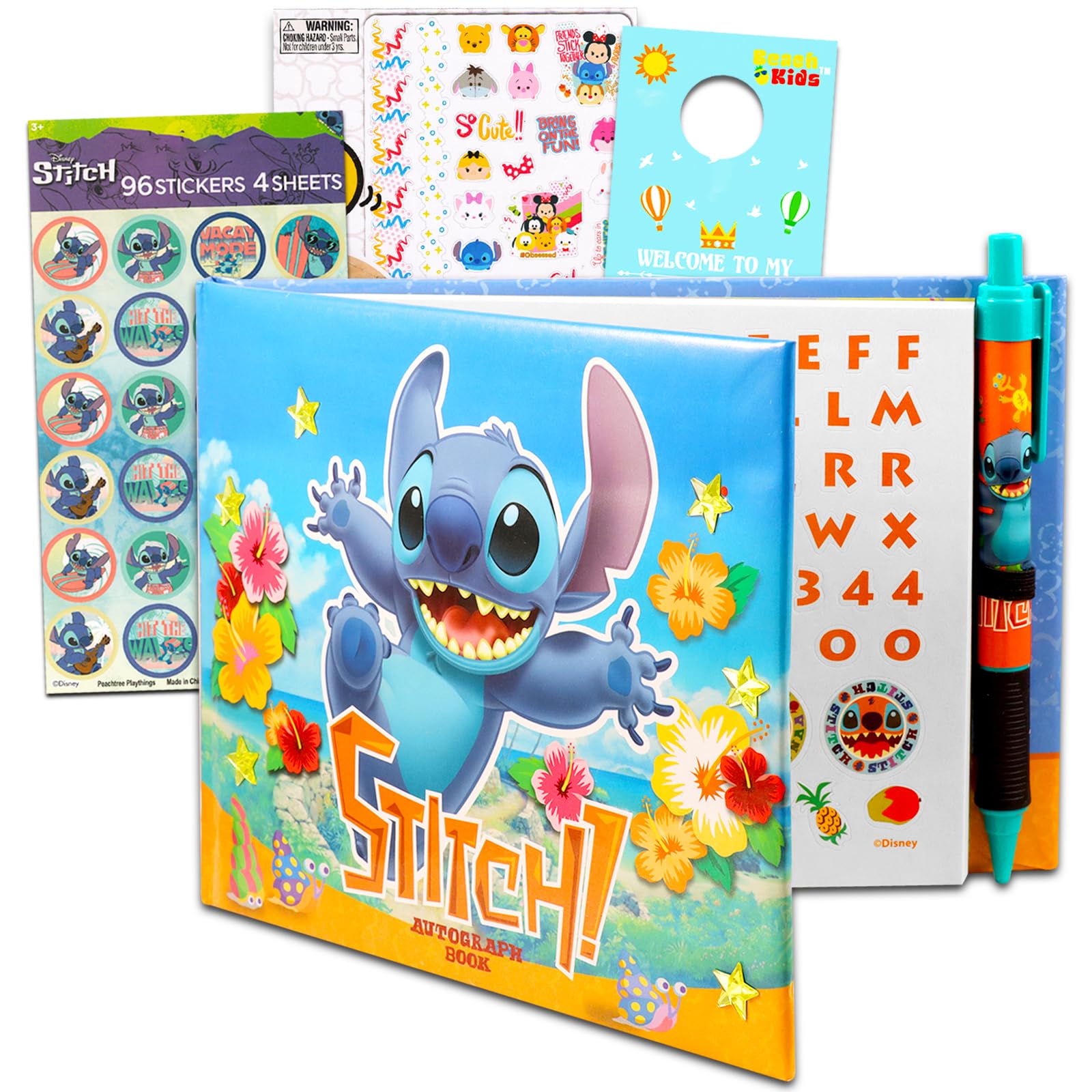 Disney Stitch Autograph Book for Kids - Bundle with 50 Page Lilo and Stitch Signature Book with Pen Plus Stickers, Tattoos, More | land Autograph Book