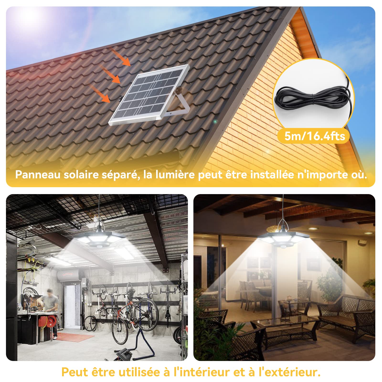 AGPTEK 180 LED Lampe Solaire Extérieur 1400LM 360° Angle d'Éclairage avec Télécommande Détecteur de Mouvement Étanche pour Jardin Garage Balcon