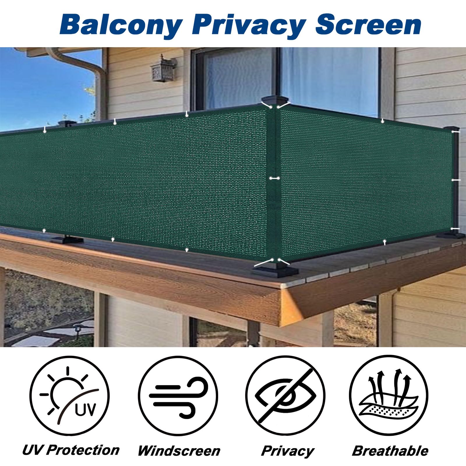 Pantalla Privacidad Balcón 105 x 700 cm Protección UV, Prueba de Viento, Transpirable Malla Sombreo con Ataduras de Cables Protección de Privacidad para Jardín Exterior, Verde