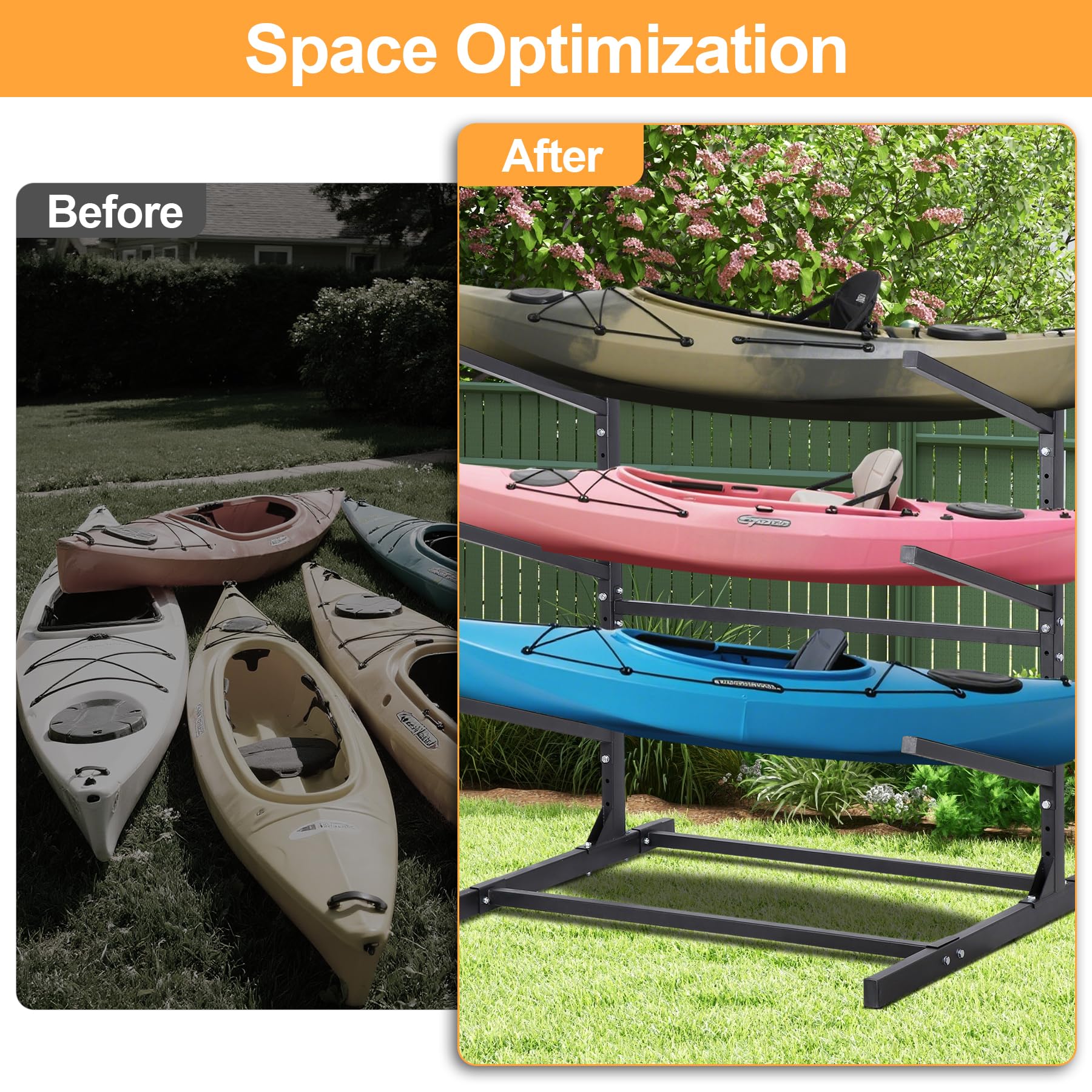 RaxGo Support De Rangement Pour Kayak, Autoportant, Robuste Pour 6 Kayaks, SUP, Canoë Et Paddleboard Pour