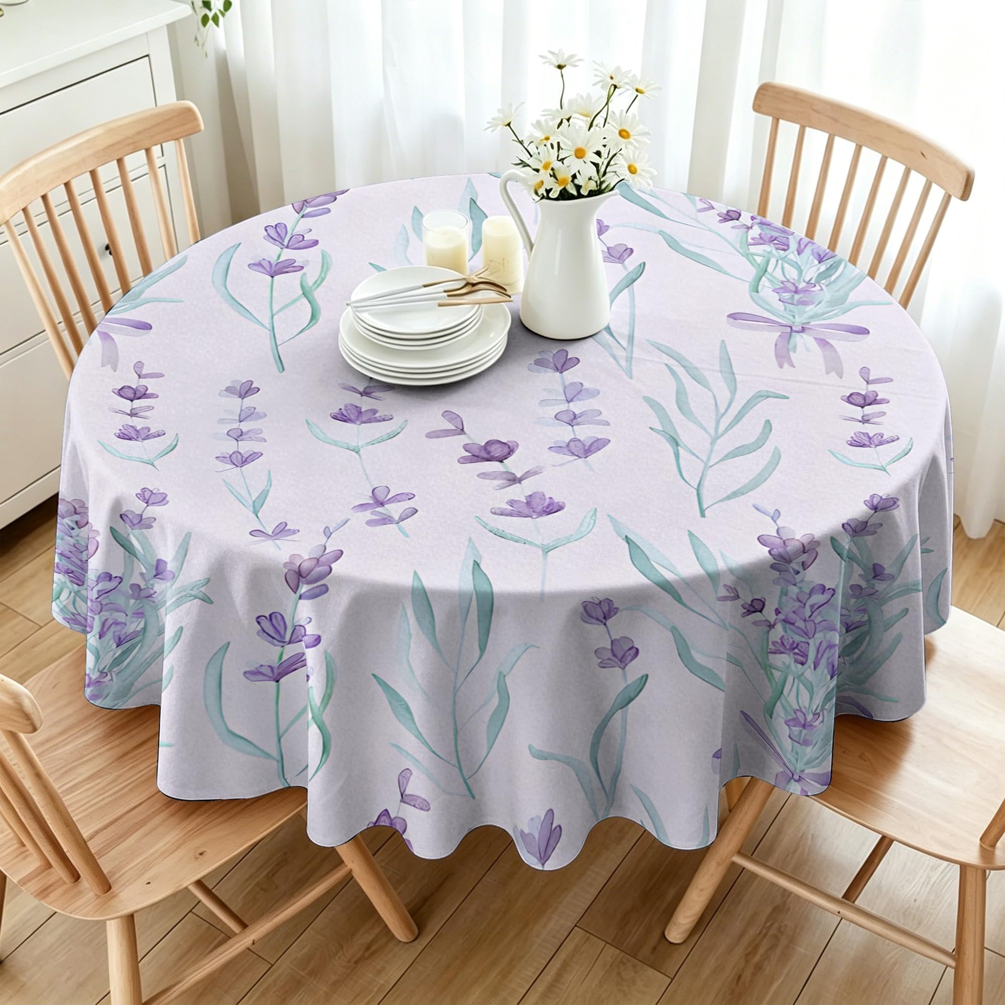 Nappe ronde lavande anti-tache de 120 cm pour protéger la table des enfants