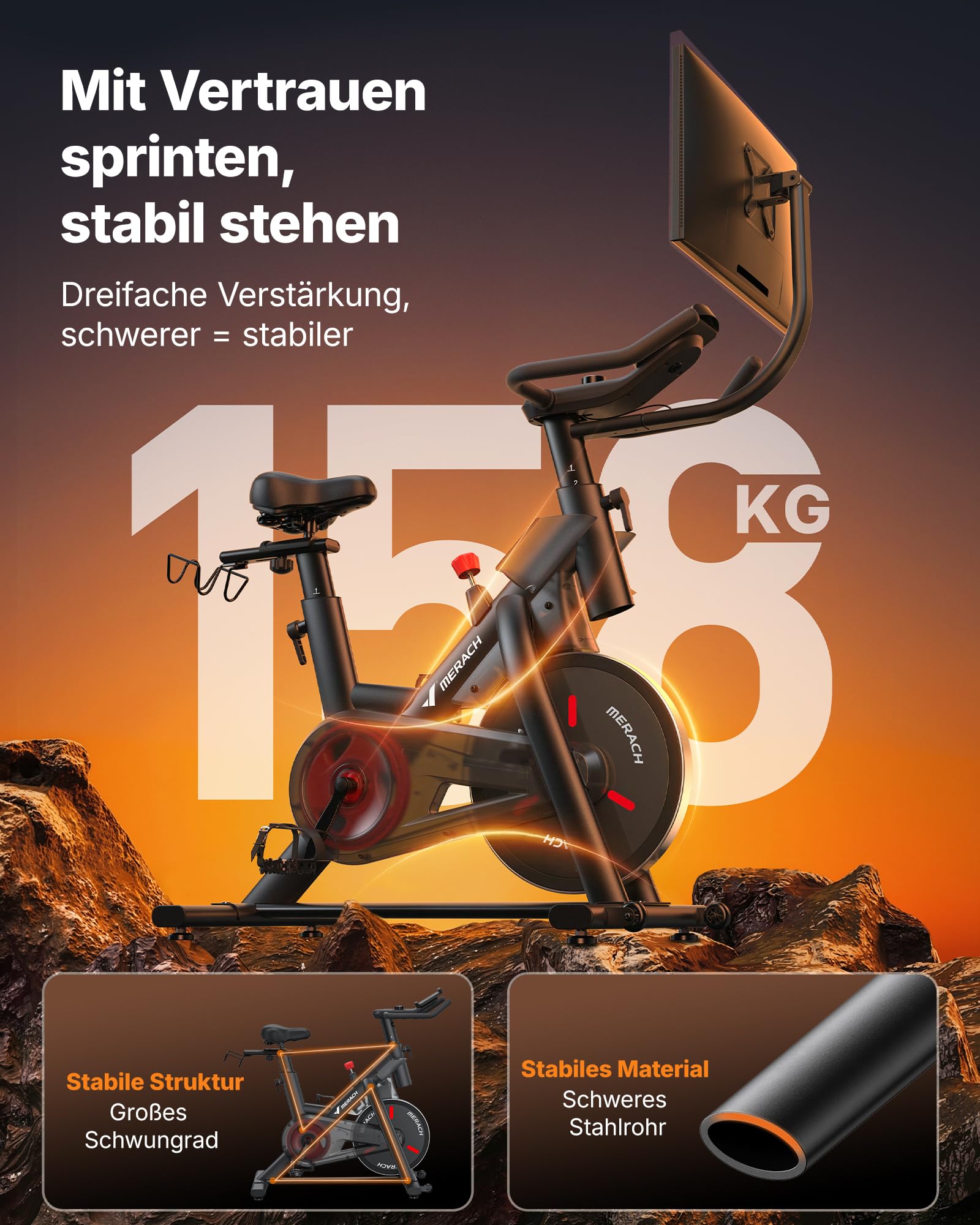 MERACH Profi Heimtrainer Fahrrad mit 21,5" Drehbarem FHD-Display, Leises Hometrainer Fahrrad mit Automatischem Widerstand, 10KG Schwungmasse, Stoßdämpfender Luftkissensattel, Eigene App, Bis 158KG