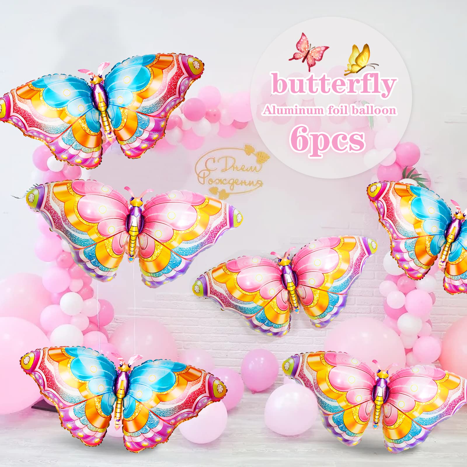 6 Schmetterlings-Folienballons – Bunt, Aluminiumfolie, Für Helium Oder Luft, Perfekt Für Themenpartys & Hochzeiten