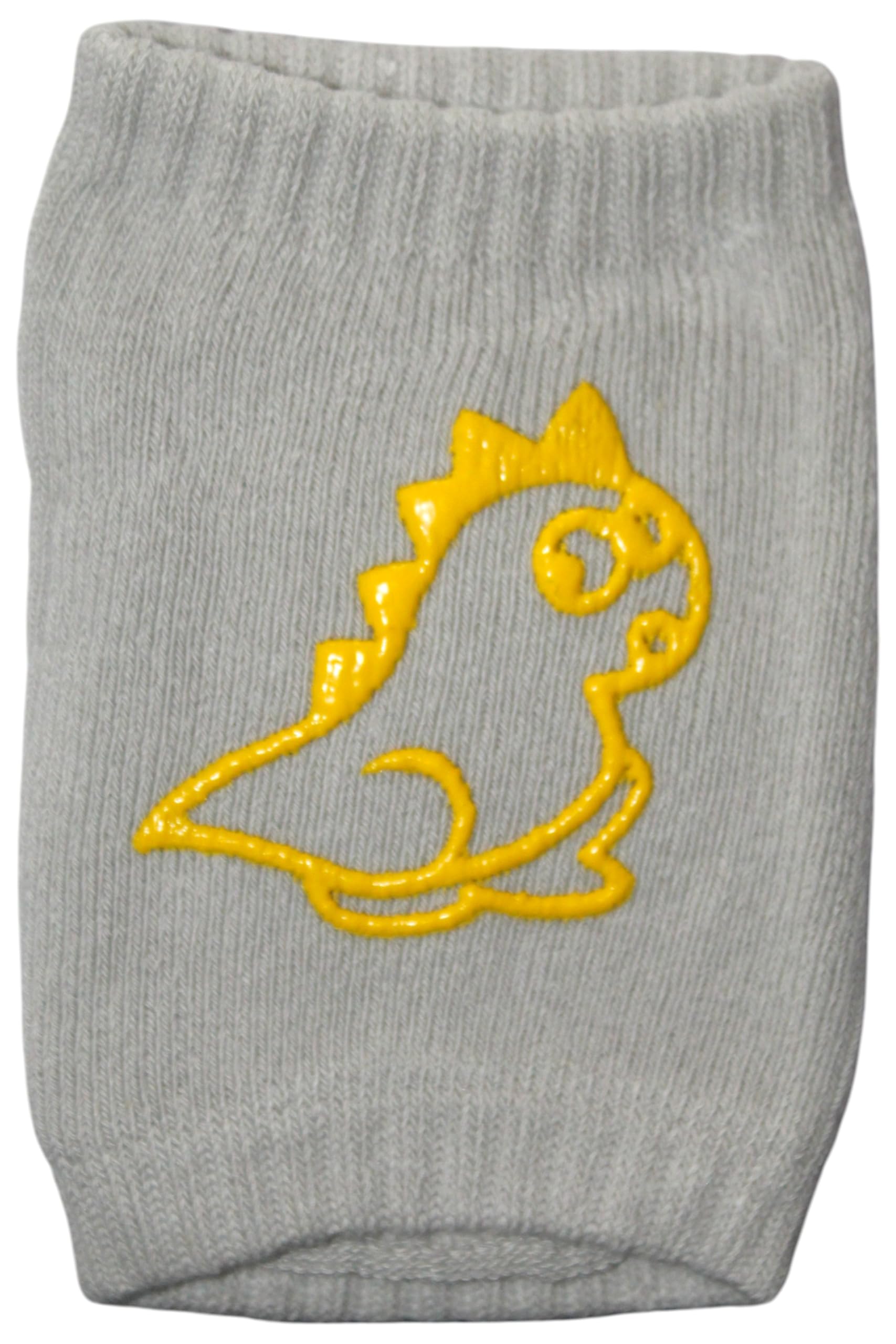 NEOSPACE Kids Knee Pads, Bunny and Dinosaur Design, Yellow and Gray Cotton Protective Gear, Anti-Slip Crawling Socks for Toddlers and Babies, Pack of 2 Pair 3