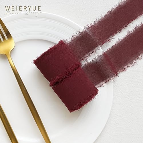 Miniatura 9 de WEIERYUE Juego de 3 rollos de cinta de gasa con borlas de 1.5 pulgadas x 7 yardas, hecha a mano, cinta sedosa deshilachada para invitaciones de