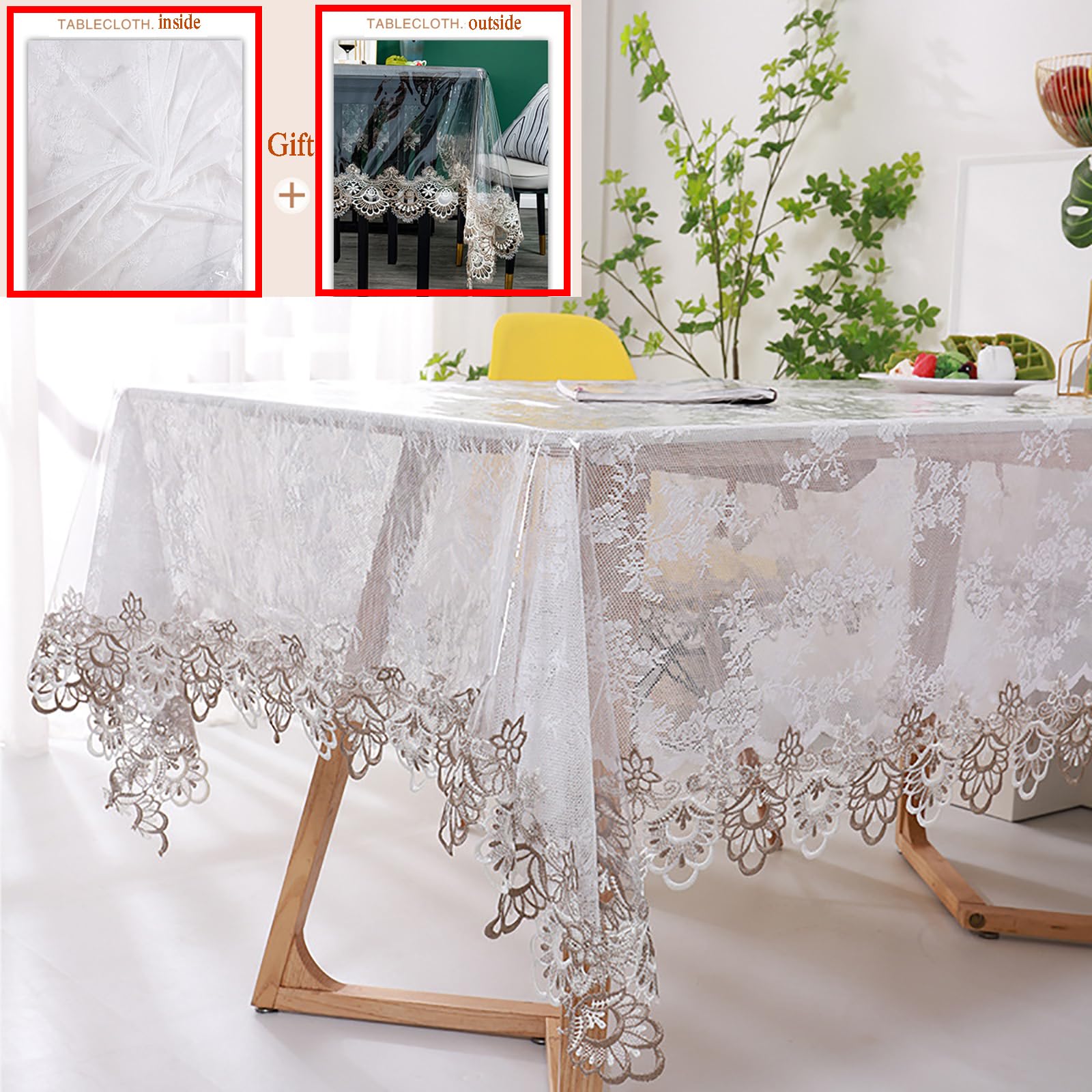 Mantel PVC Impermeable con Encaje, 2pcs Mantel Transparente plastico, manteles resinados Antimanchas, manteles de Mesa Modernos para Fiestas,cumpleaños,Halloween,Navidad Decoraciones,110x110cm