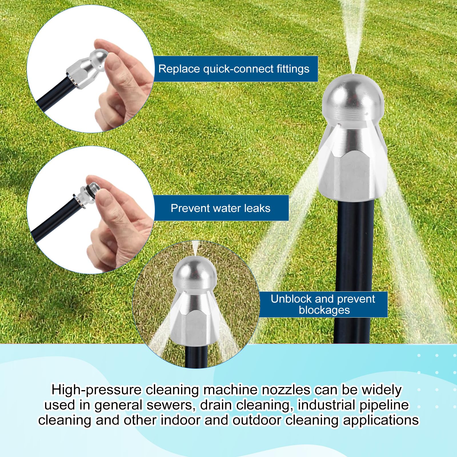 Set 2 Ugelli A Getto Per Idropulitrice – 1/4 E 3/8 Pollici, 5000 PSI In Acciaio Inox Per Pulizia Fognature E Scarichi